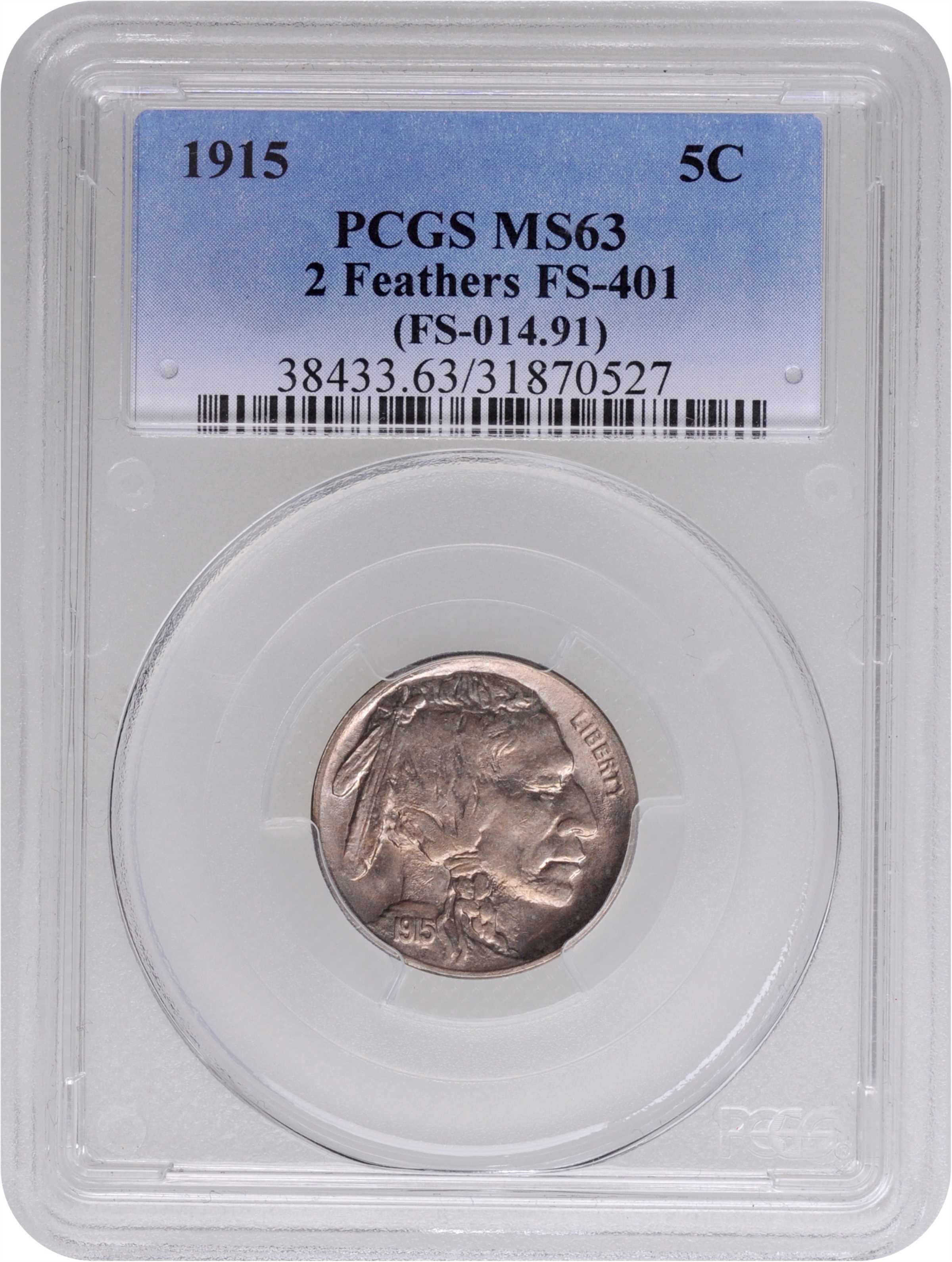1915 5c 2 Feathers, FS-401 MS63 thumbnail 3