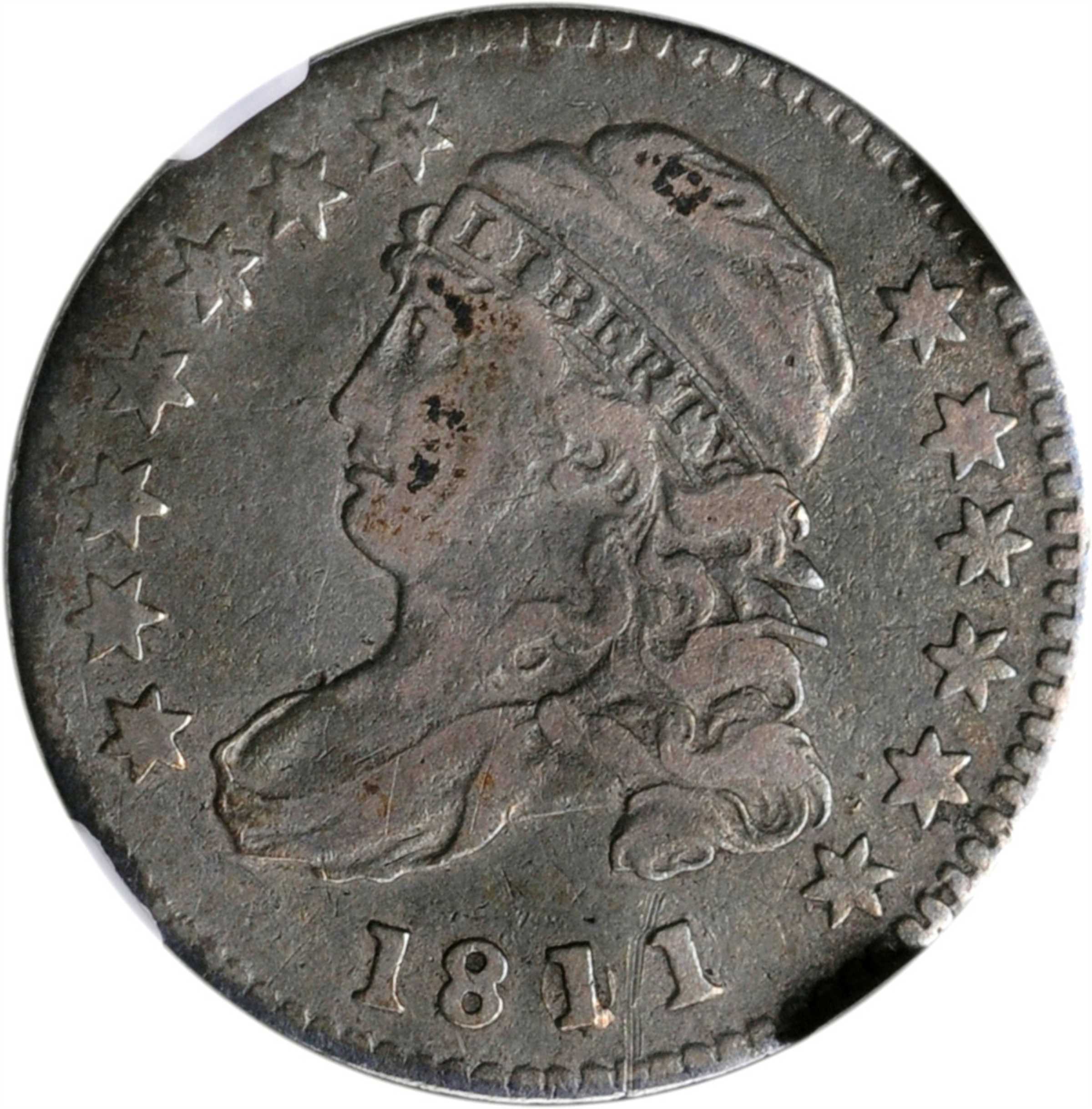 1811/09 Capped Bust Dime. JR-1, the only known dies. Rarity-3. VF-30 (NGC).