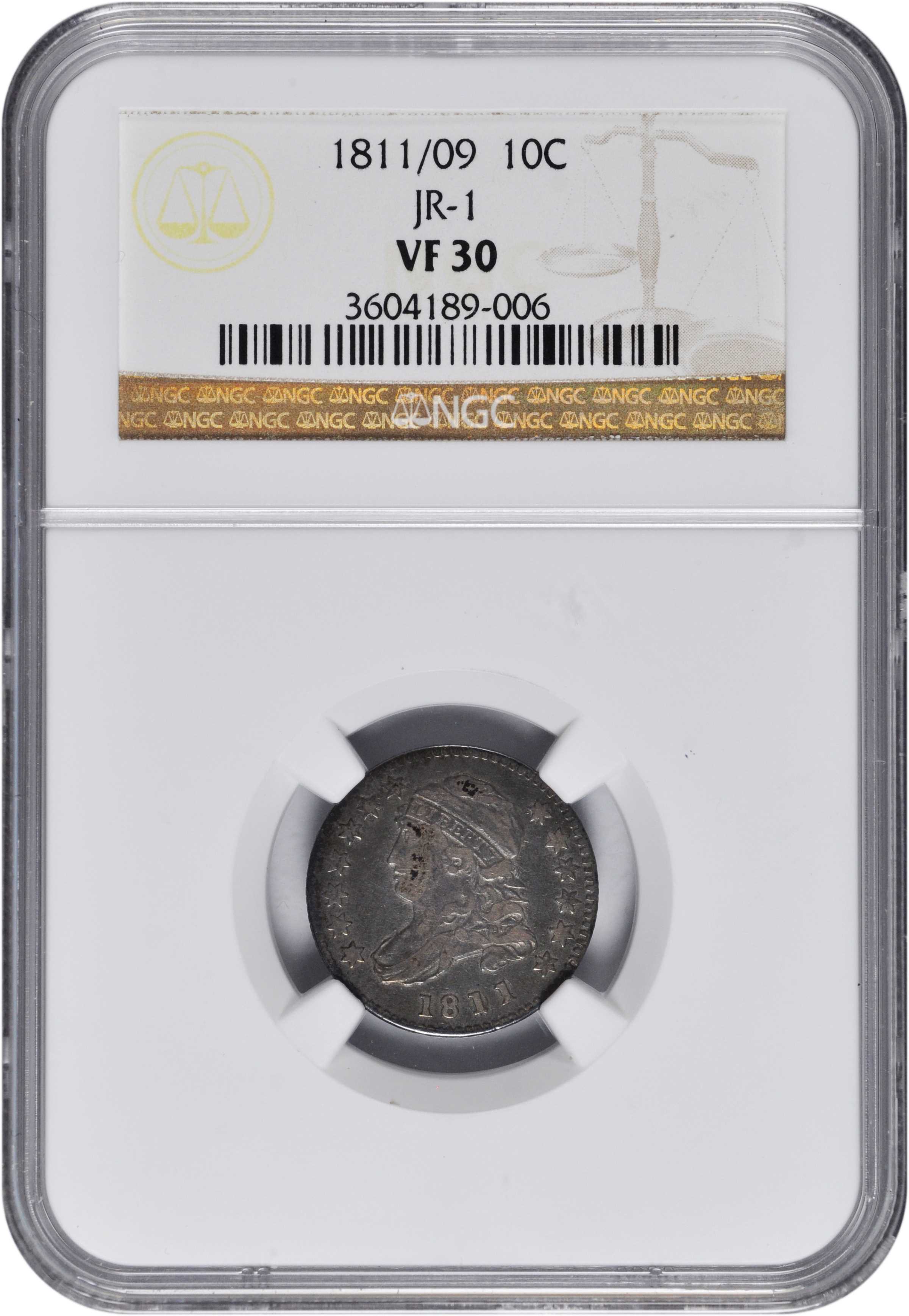 1811/09 10c Overdate, JR-1 AU58 CAC thumbnail 13