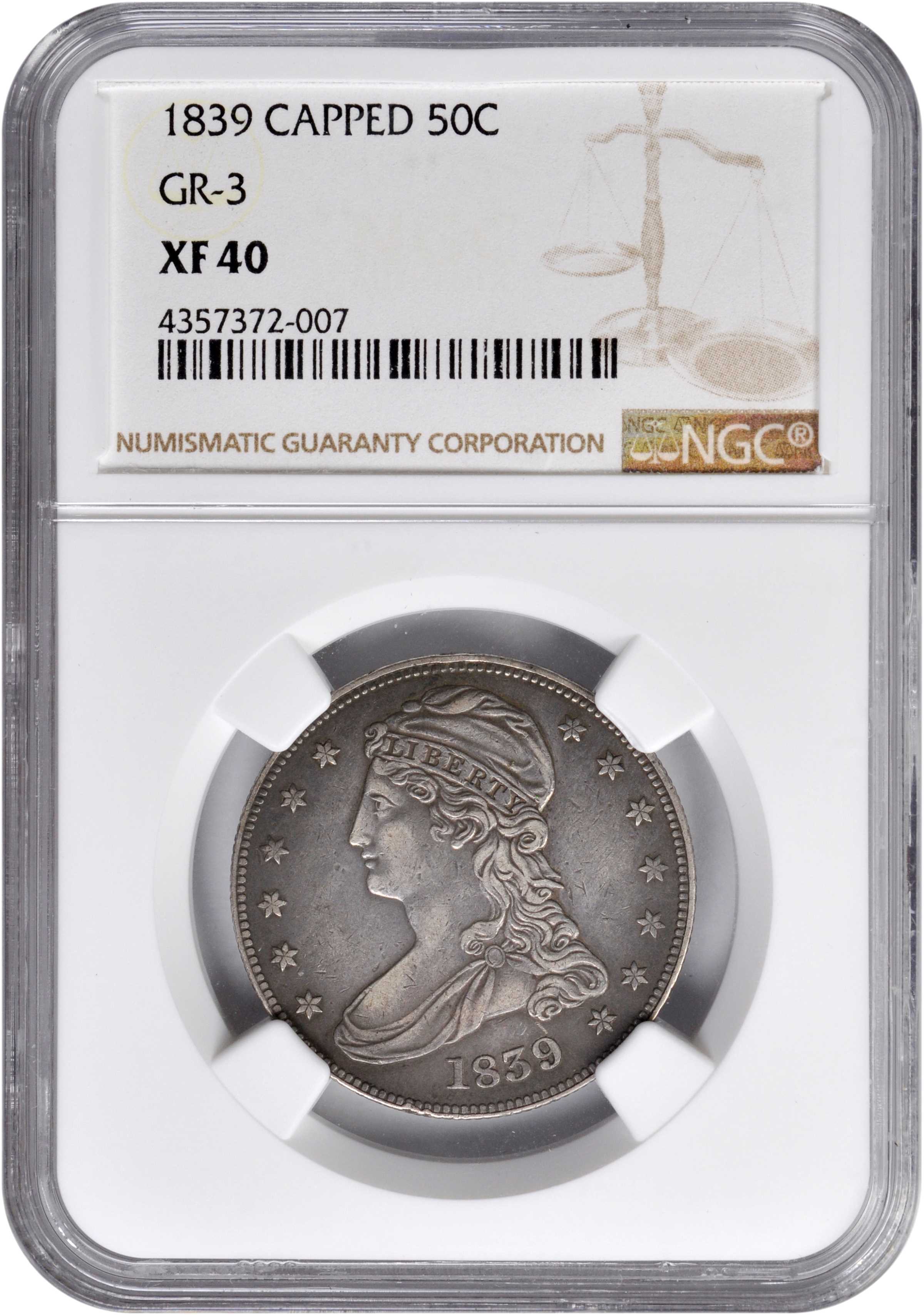 1839 50c Reeded Edge, Large Letters Reverse, GR-3 F15 thumbnail 5