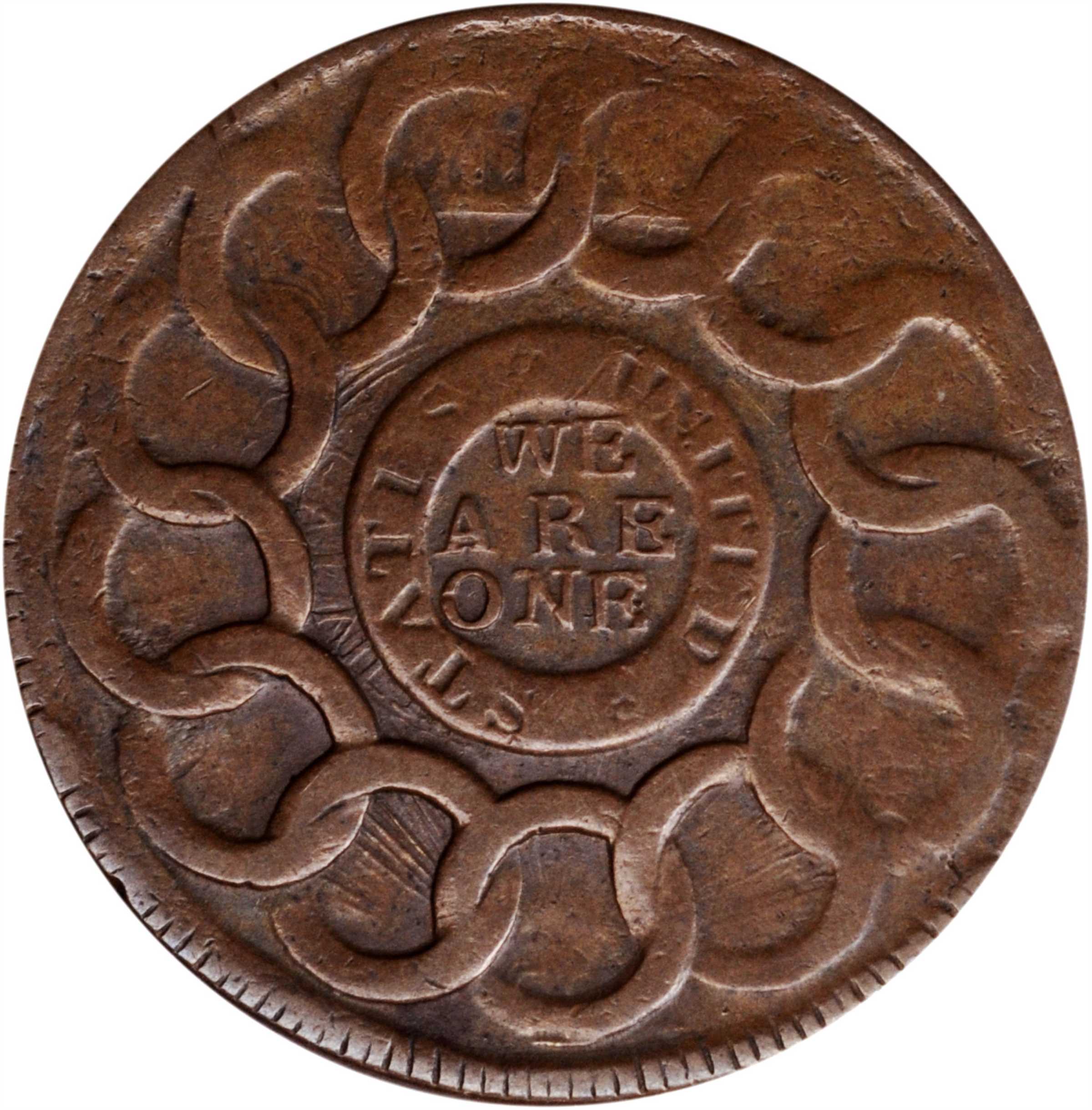 1787 Fugio 1c 4 Cinquefoils, STATES UNITED, Newman 12-M MS BN AU58 BN thumbnail 3