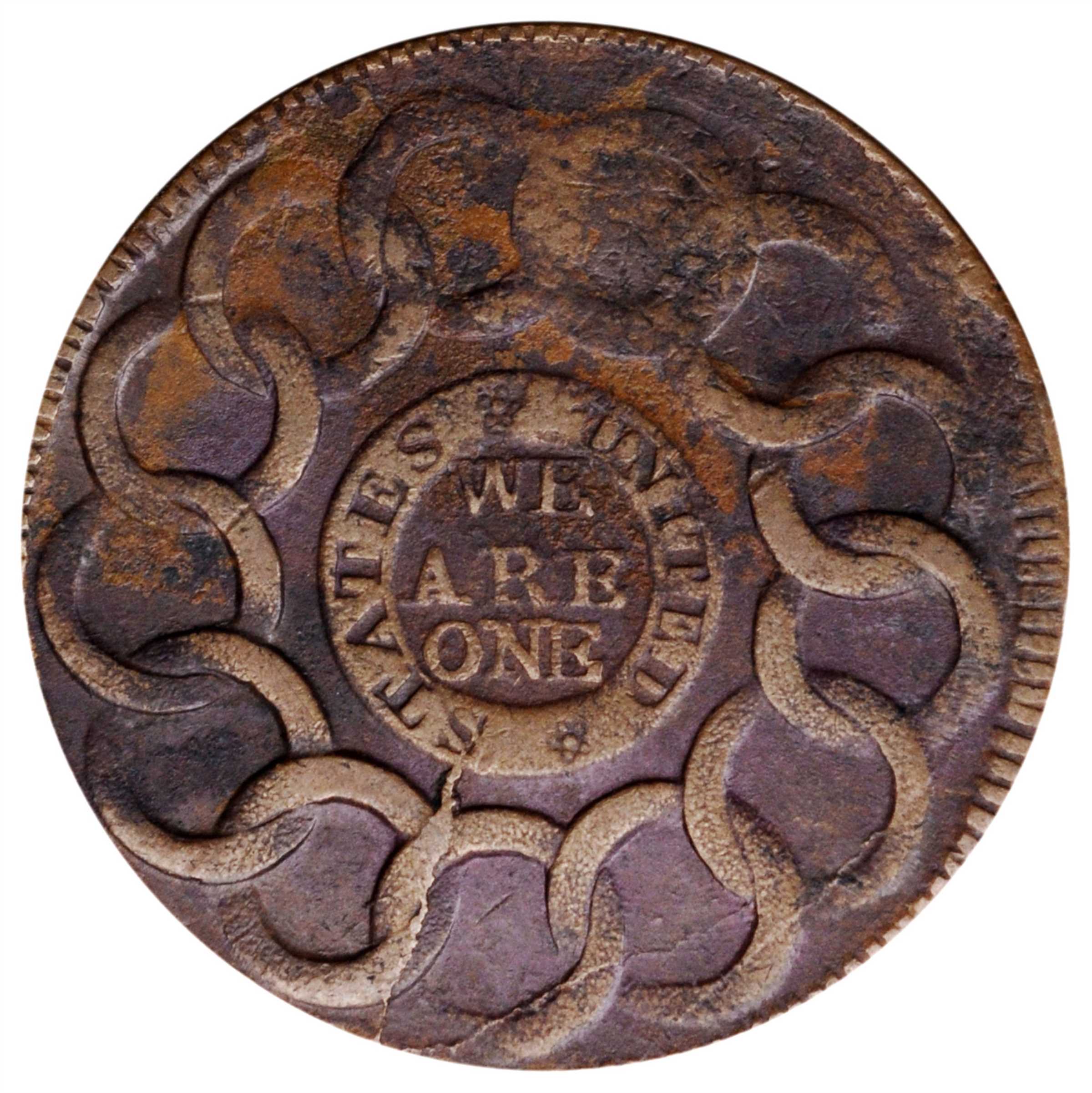1787 Fugio 1c 4 Cinquefoils, STATES UNITED, Newman 14-O MS BN VG10 BN CAC thumbnail 17