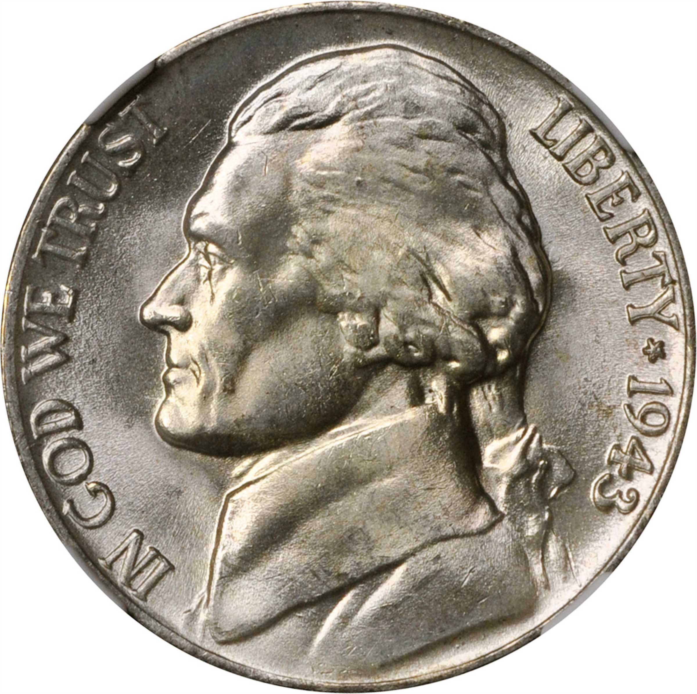1943-P Jefferson Nickel. FS-106. Doubled Die obverse, Doubled Eye. MS-65 (NGC).