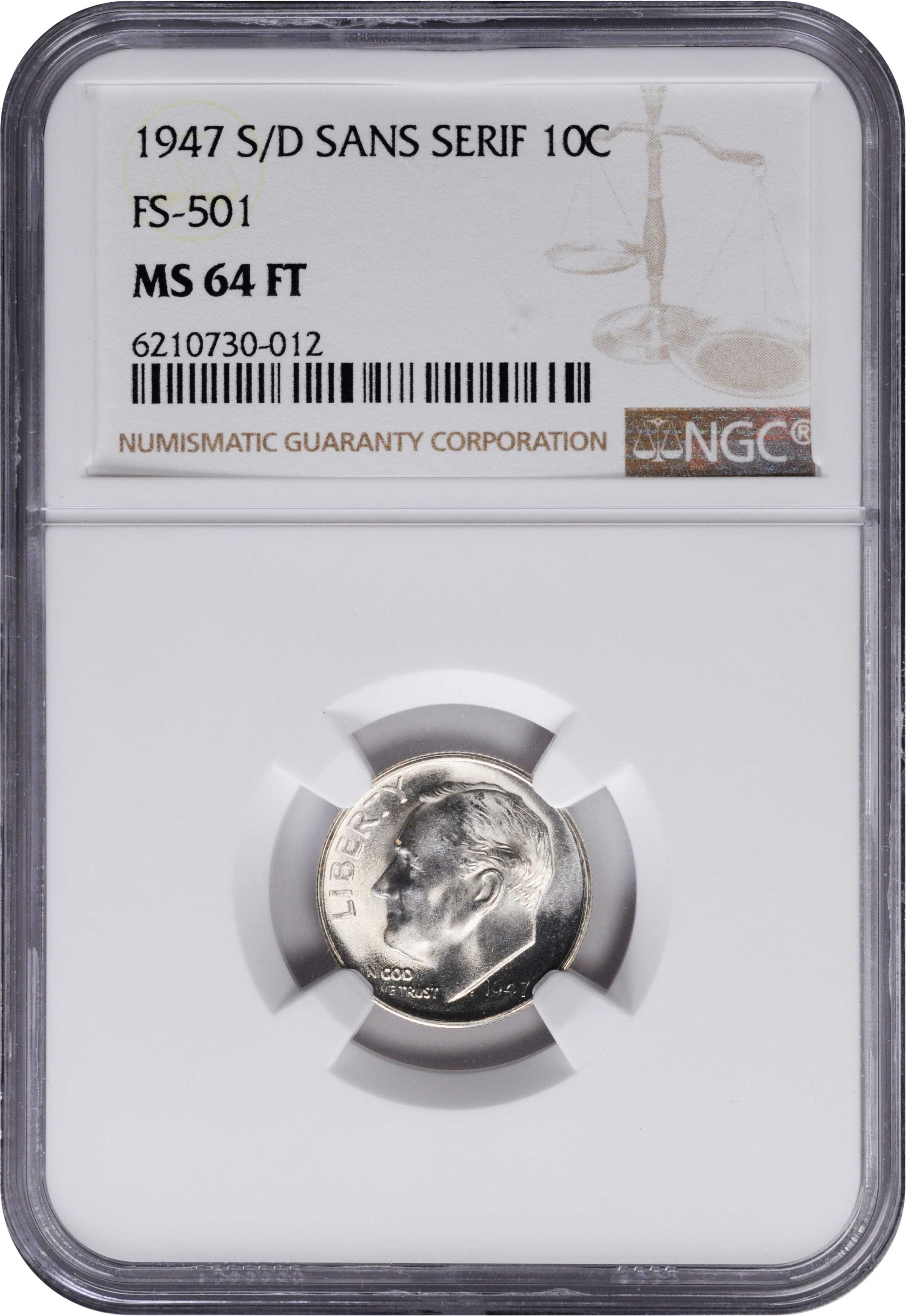1947-S/D 10c Overmintmark, FS-501 MS FB MS64 FB thumbnail 3