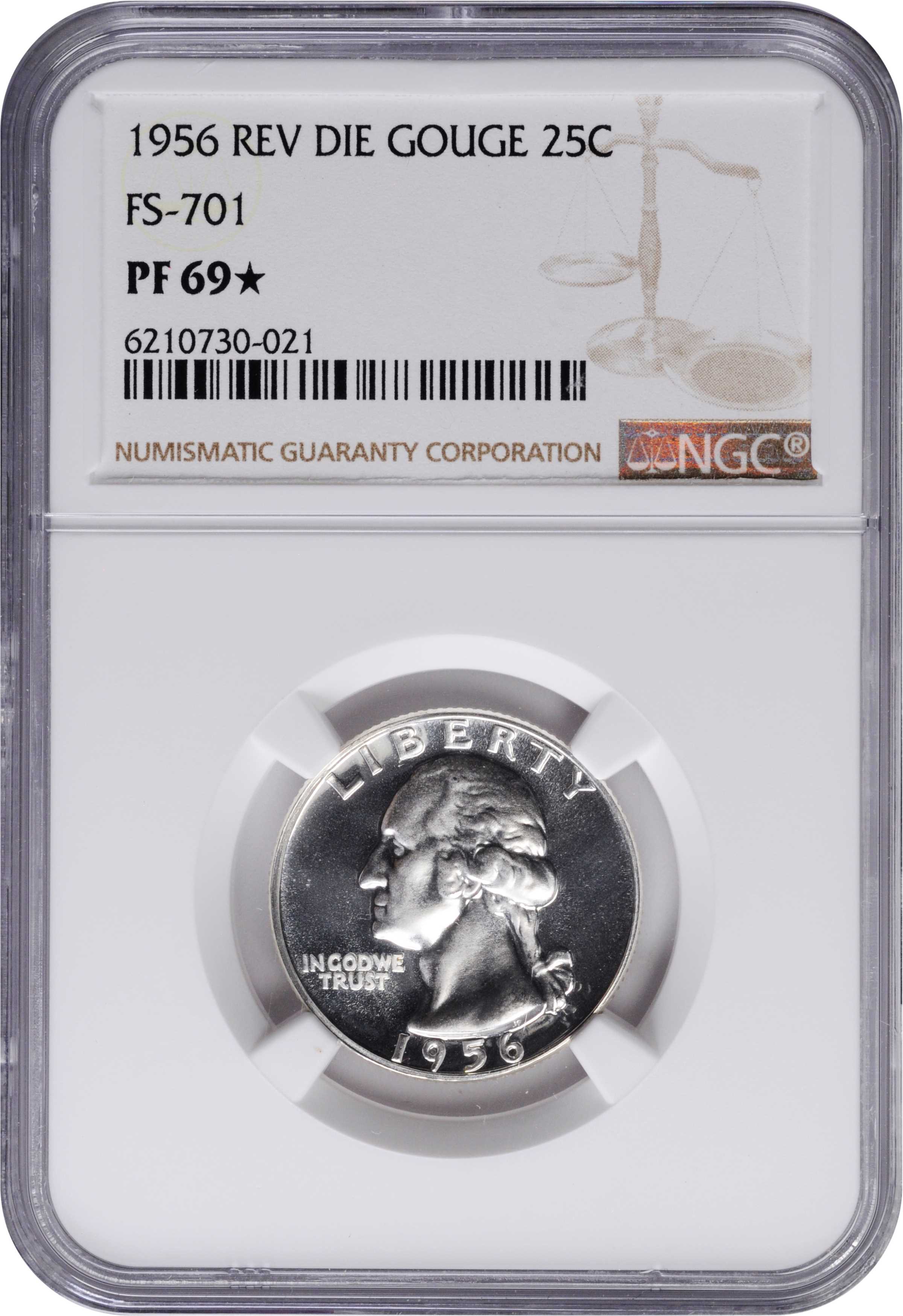 1956 25c Reverse Die Gouge, FS-701 PR69 thumbnail 3