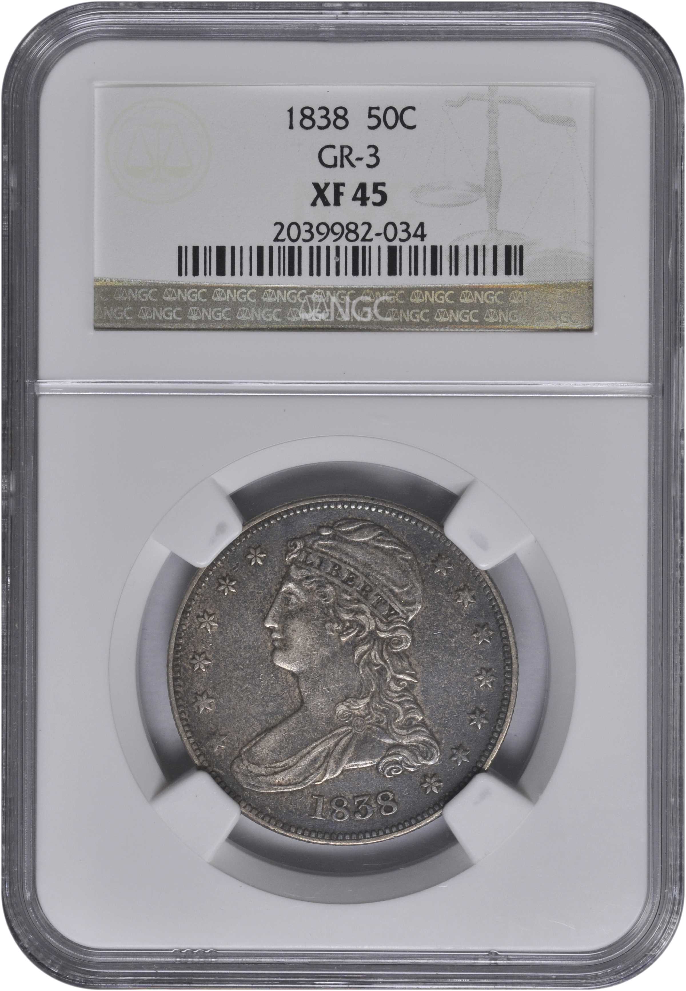 1838 50c Reeded Edge, GR-3 F15 thumbnail 3