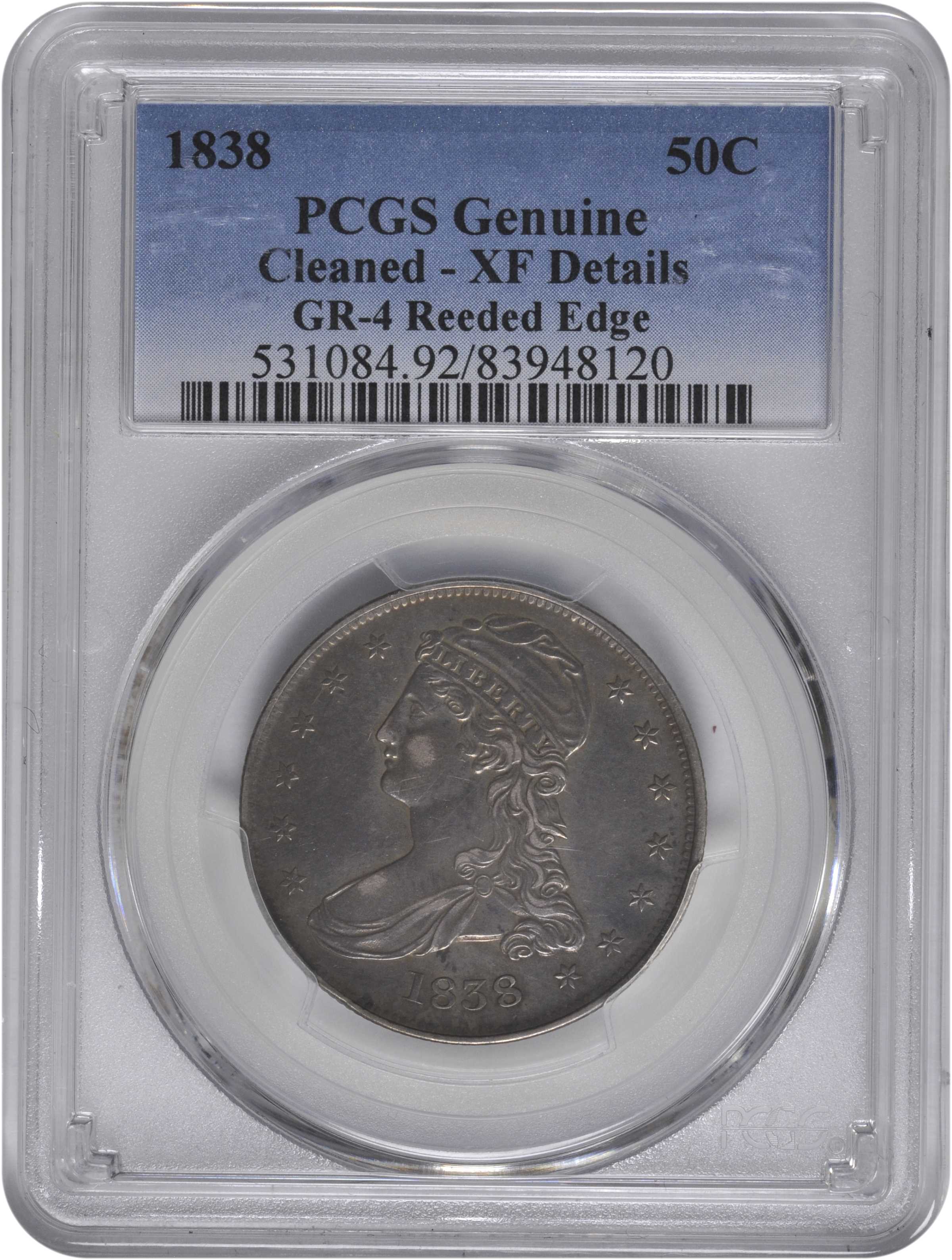 1838 50c Reeded Edge, GR-4 F15 thumbnail 3
