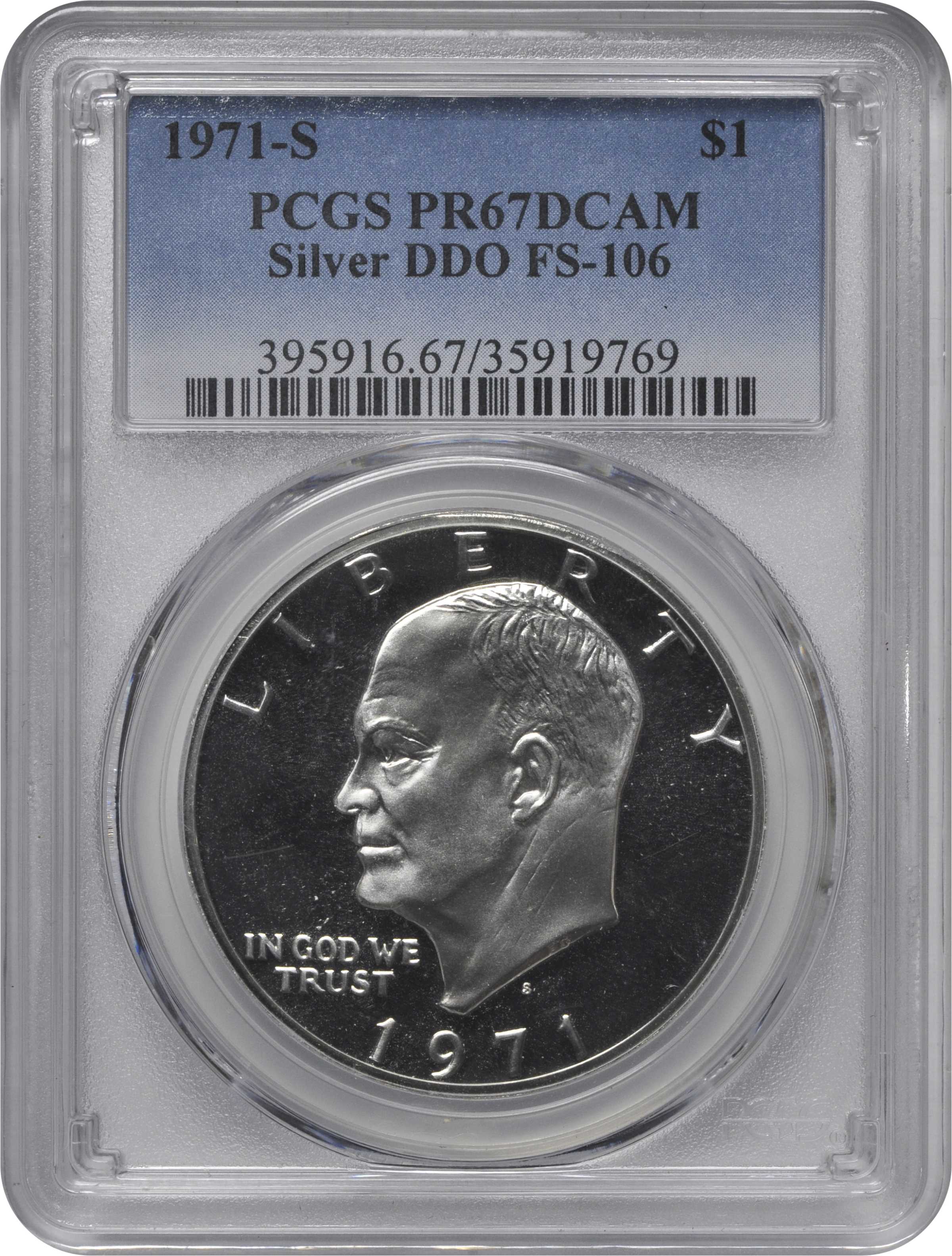 1971-S $1  Silver, Doubled Die Obverse, FS-106 PR DCAM PR67 DCAM thumbnail 3