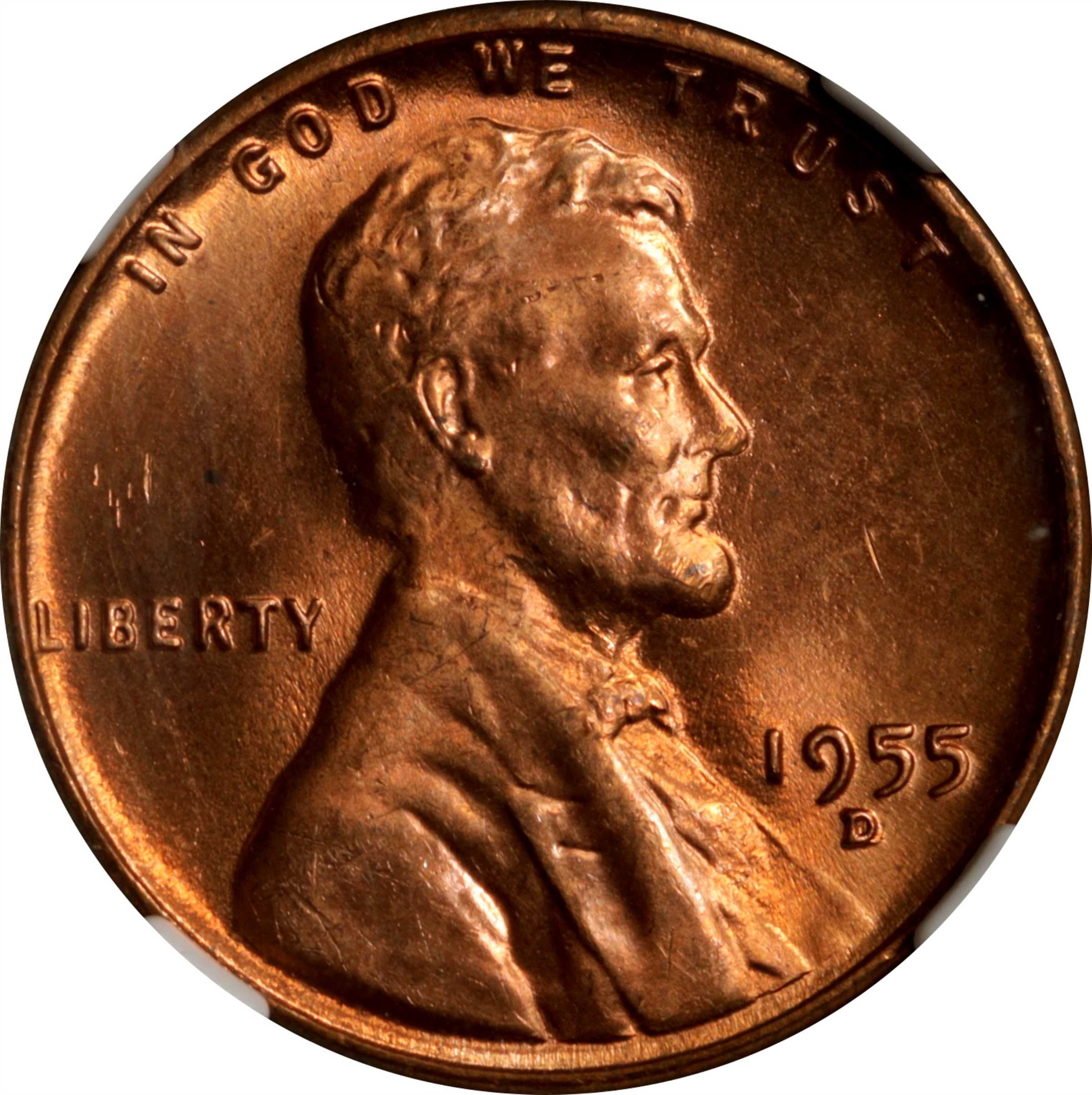 1955-D/D Lincoln Cent. FS-503. Repunched Mintmark. MS-65 RD (NGC).