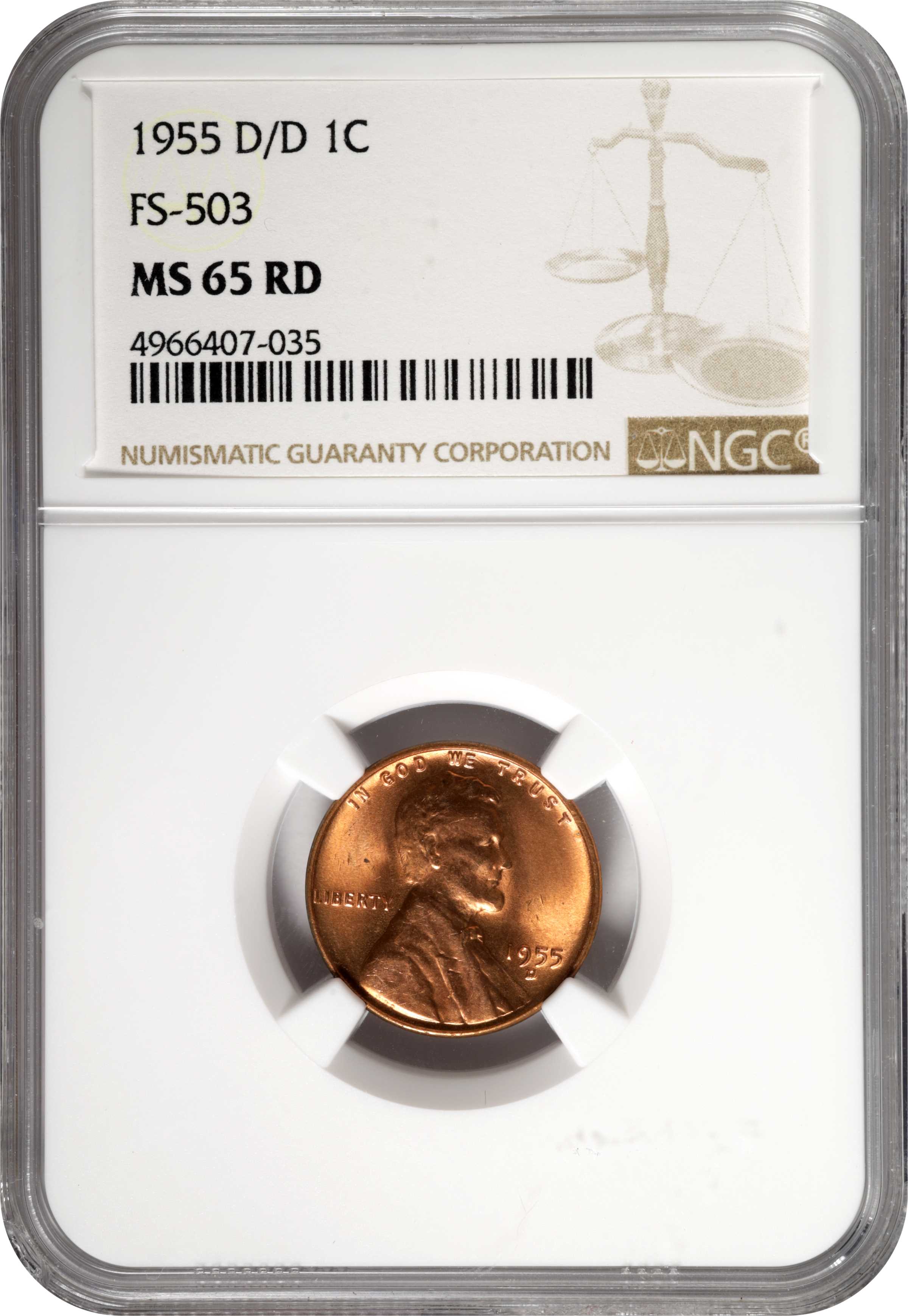 1955-D 1c Repunched Mintmark, FS-503 MS RD MS64 RD thumbnail 4
