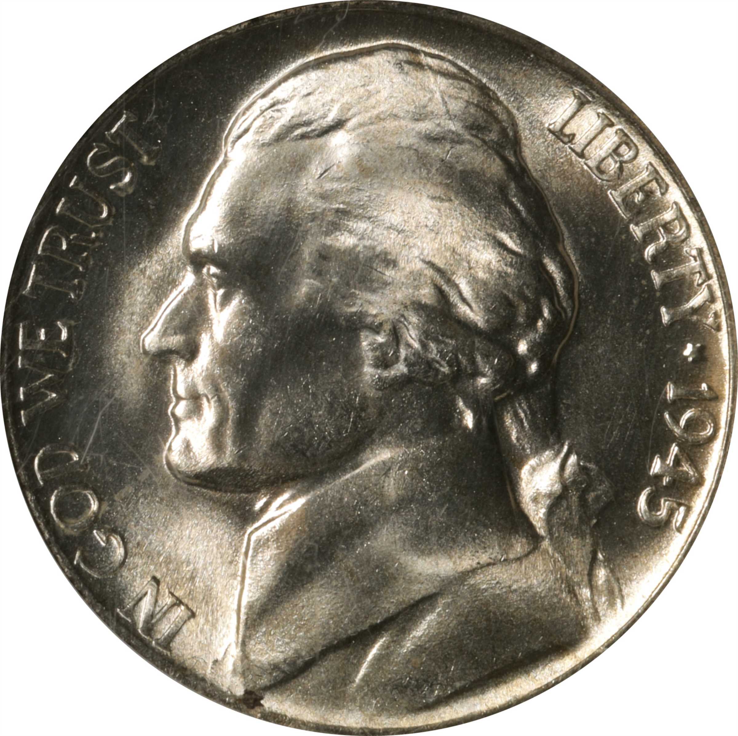 1945-D/D Jefferson Nickel. RPM-2, Die 5. Doubled Die Obverse, Repunched Mintmark. MS-66 (ANACS).