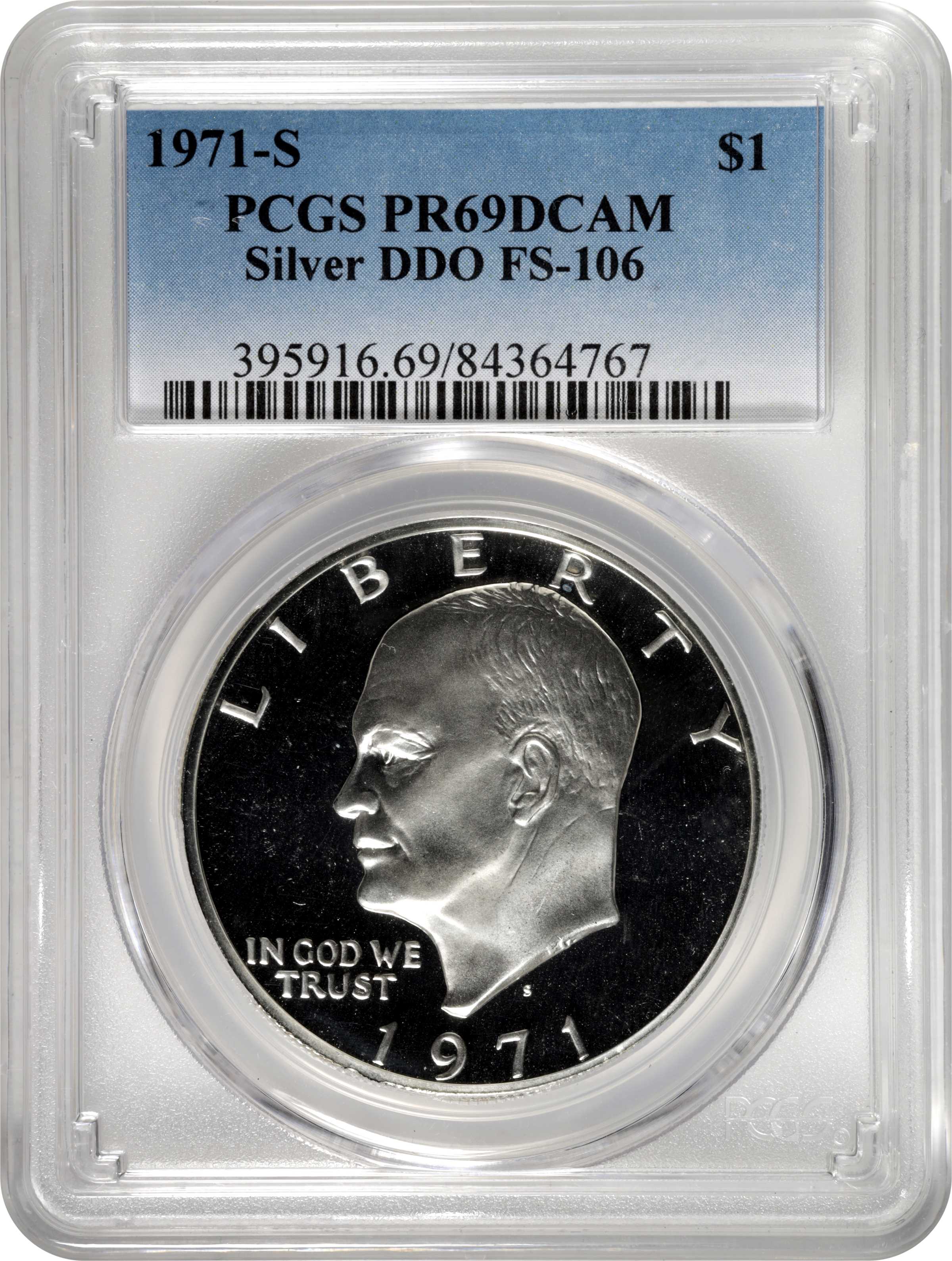 1971-S $1  Silver, Doubled Die Obverse, FS-106 PR DCAM PR69 DCAM thumbnail 4