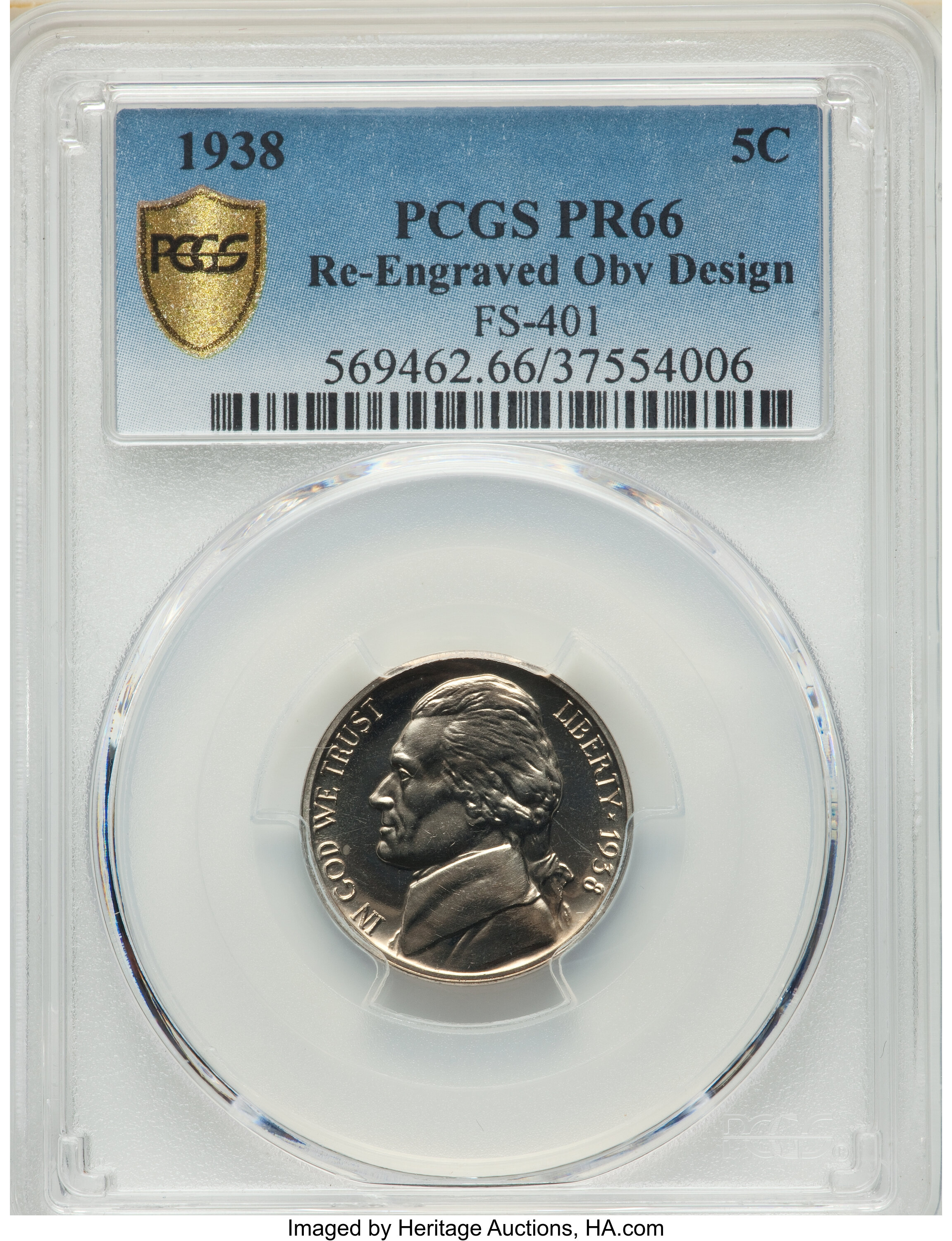 1938 5c Jefferson, Re-Engraved Obv Design, FS-401 PR63 thumbnail 5