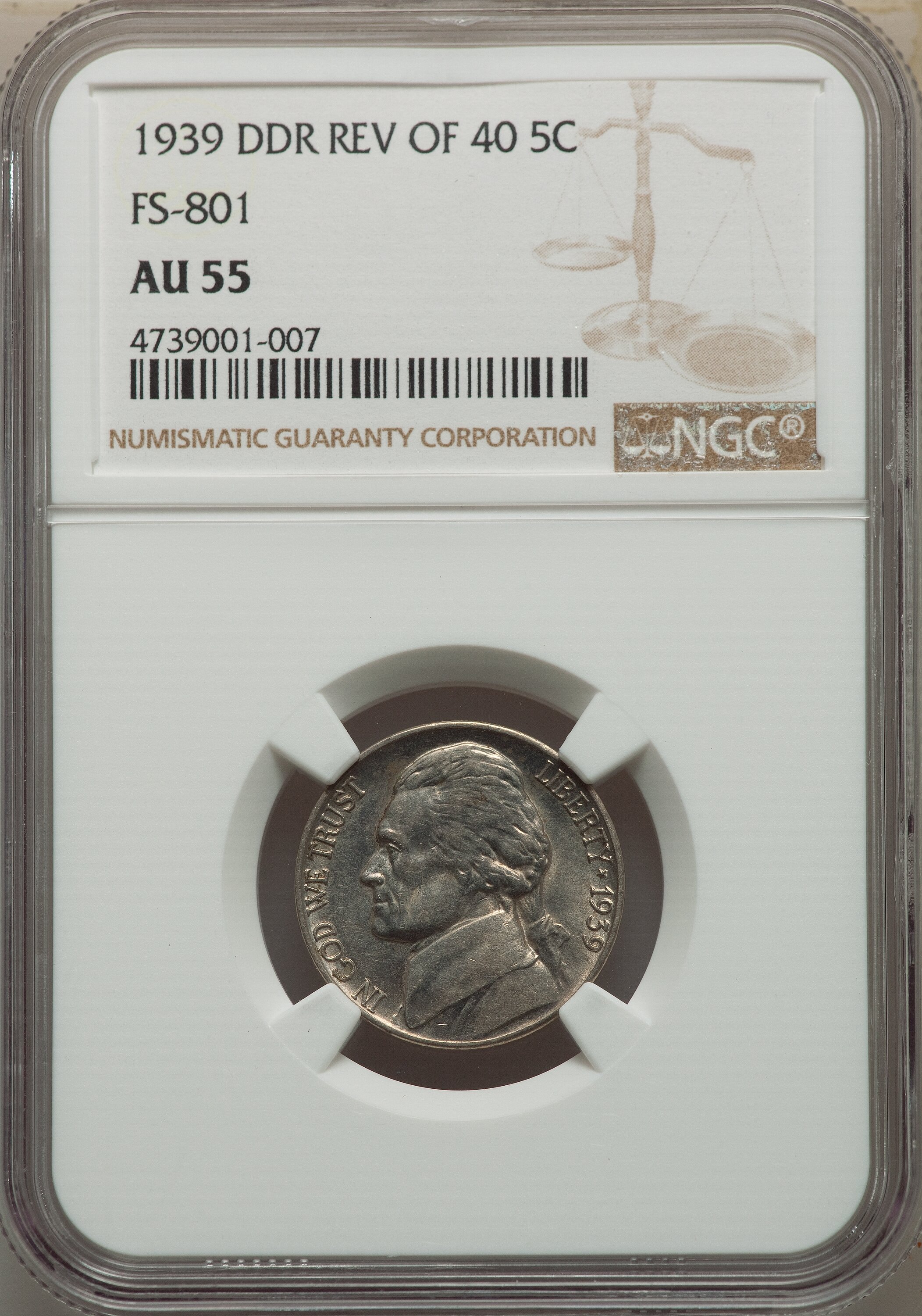 1939 5c Reverse of 1940, Doubled Die Reverse, FS-801 F15 thumbnail 15