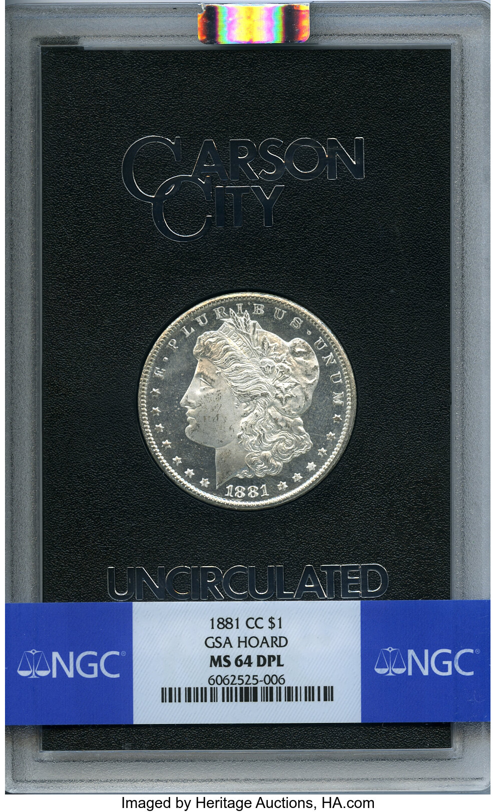 1881-CC $1 GSA MS64 Deep Prooflike NGC. Box and COA Included. NGC Census: (0/0). PCGS Population: (7/13). MS64....