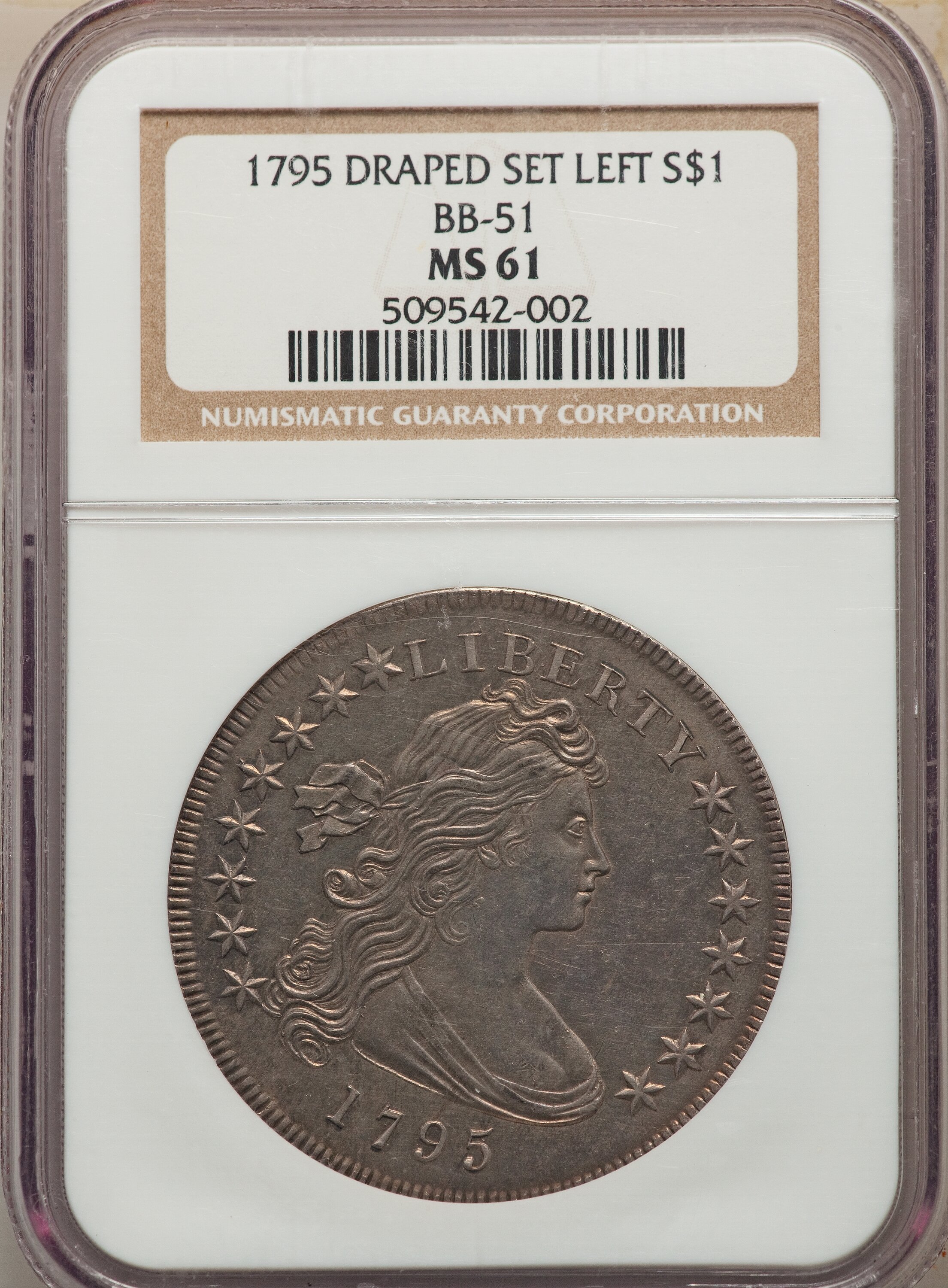 1795 $1  Draped Bust, Off-Center Bust, B-14, BB-51 MS61 thumbnail 3