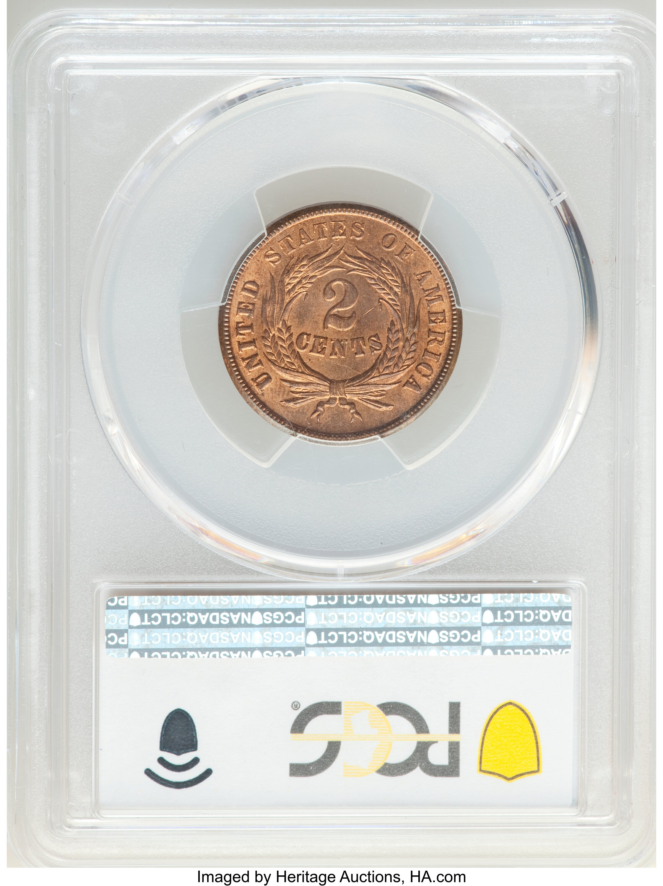 1864 2c Large Motto, Clash Indian Cent, FS-1901 MS RB MS62 RB thumbnail 6