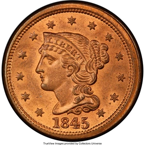 image for: 1845 1C N-9, R.2, MS64 Red PCGS. CAC....