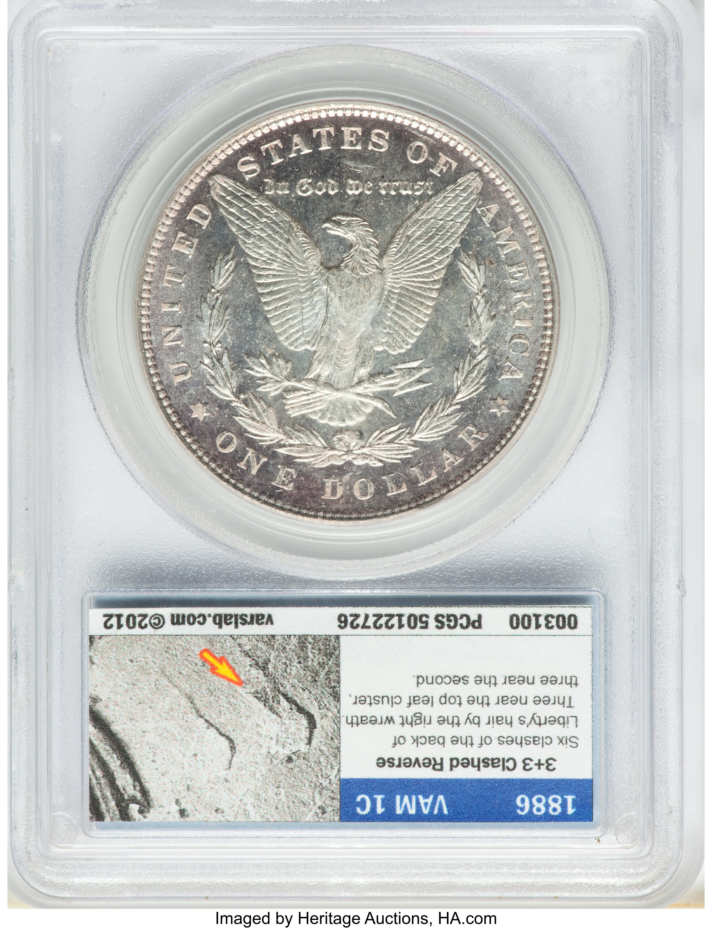 1886 $1  3 + 2 Clashed Reverse, VAM-1C  MS DMPL MS66 DMPL thumbnail 5