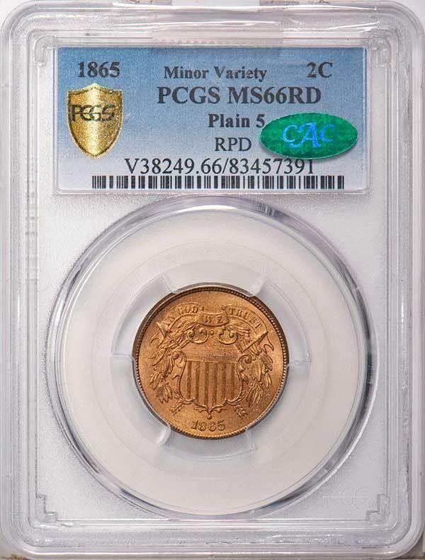 1865 2c Plain 5 MS RD MS61 RD CAC thumbnail 26
