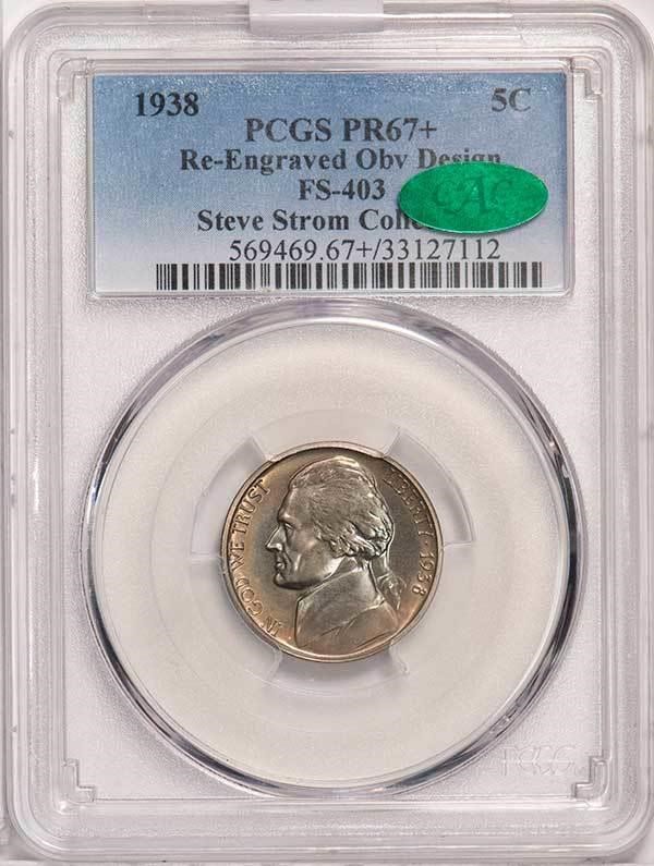 1938 5c Jefferson, Re-Engraved Obv Design, FS-403 PR63 thumbnail 5