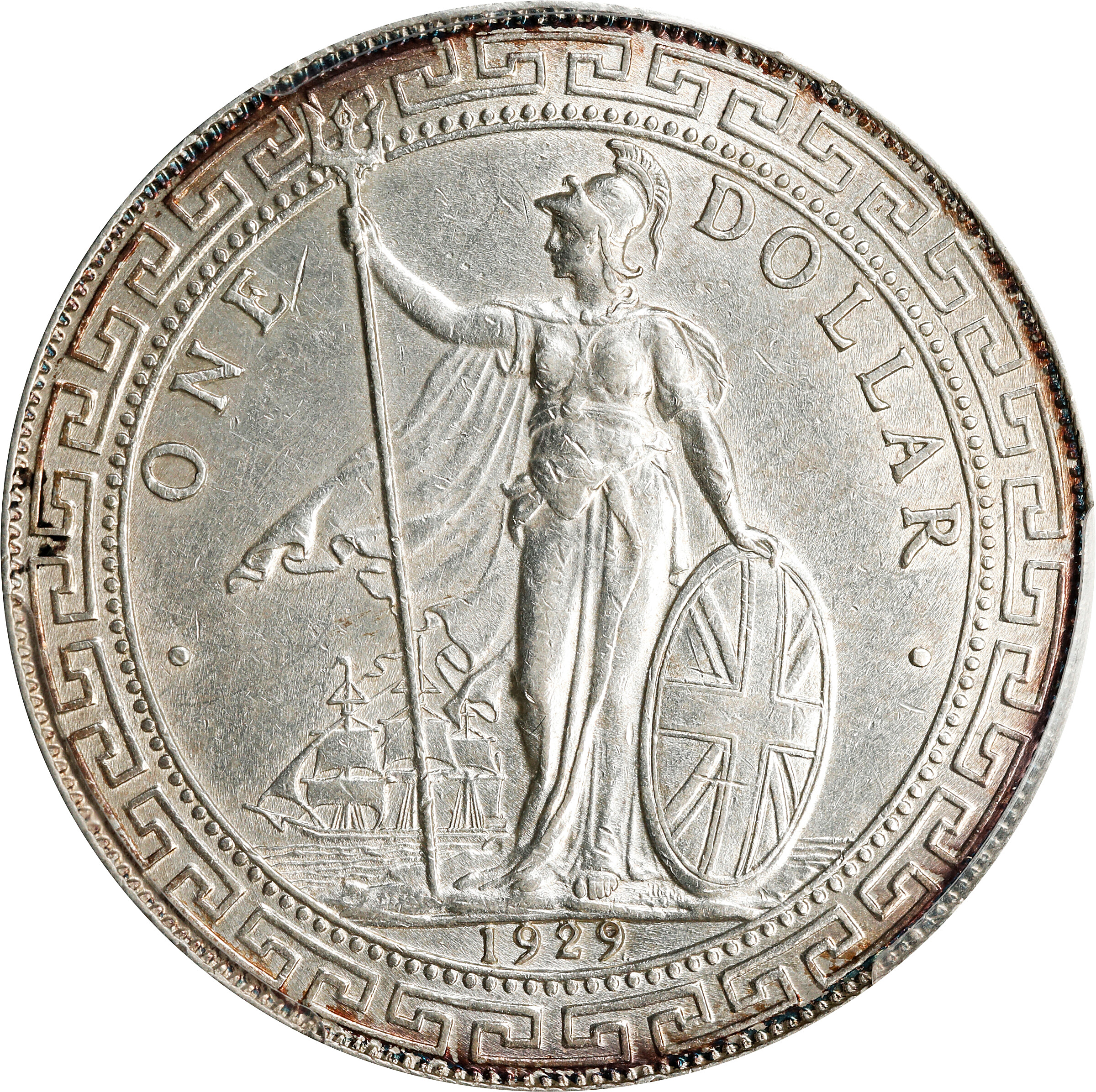 GREAT BRITAIN. Trade Dollar, 1929/1-B. Bombay Mint. George V. PCGS AU-58.