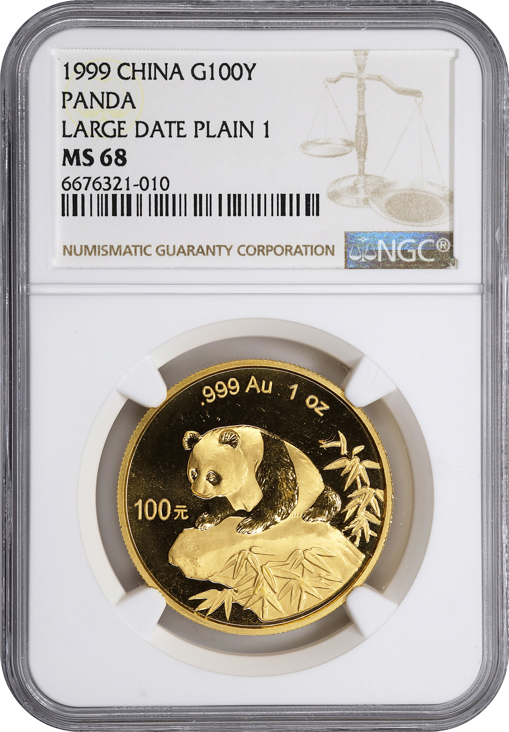 1999 G100Y 1oz Gold, Panda, Large Date MS (PAN316B) MS70 thumbnail 23