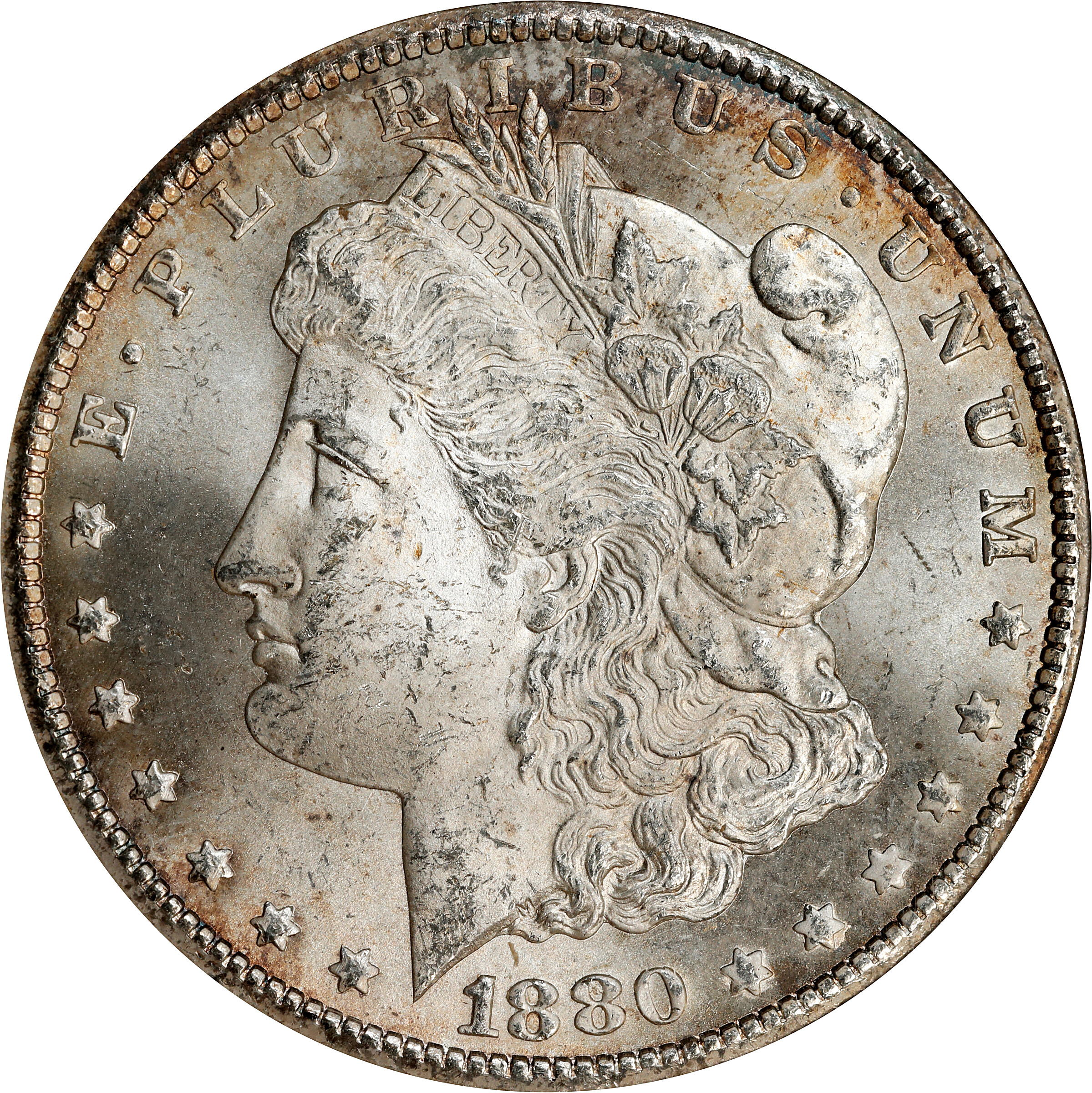 1880-CC Morgan Silver Dollar. VAM-6. Top 100 Variety. 8/Low 7. MS-63 (ANACS). OH.
