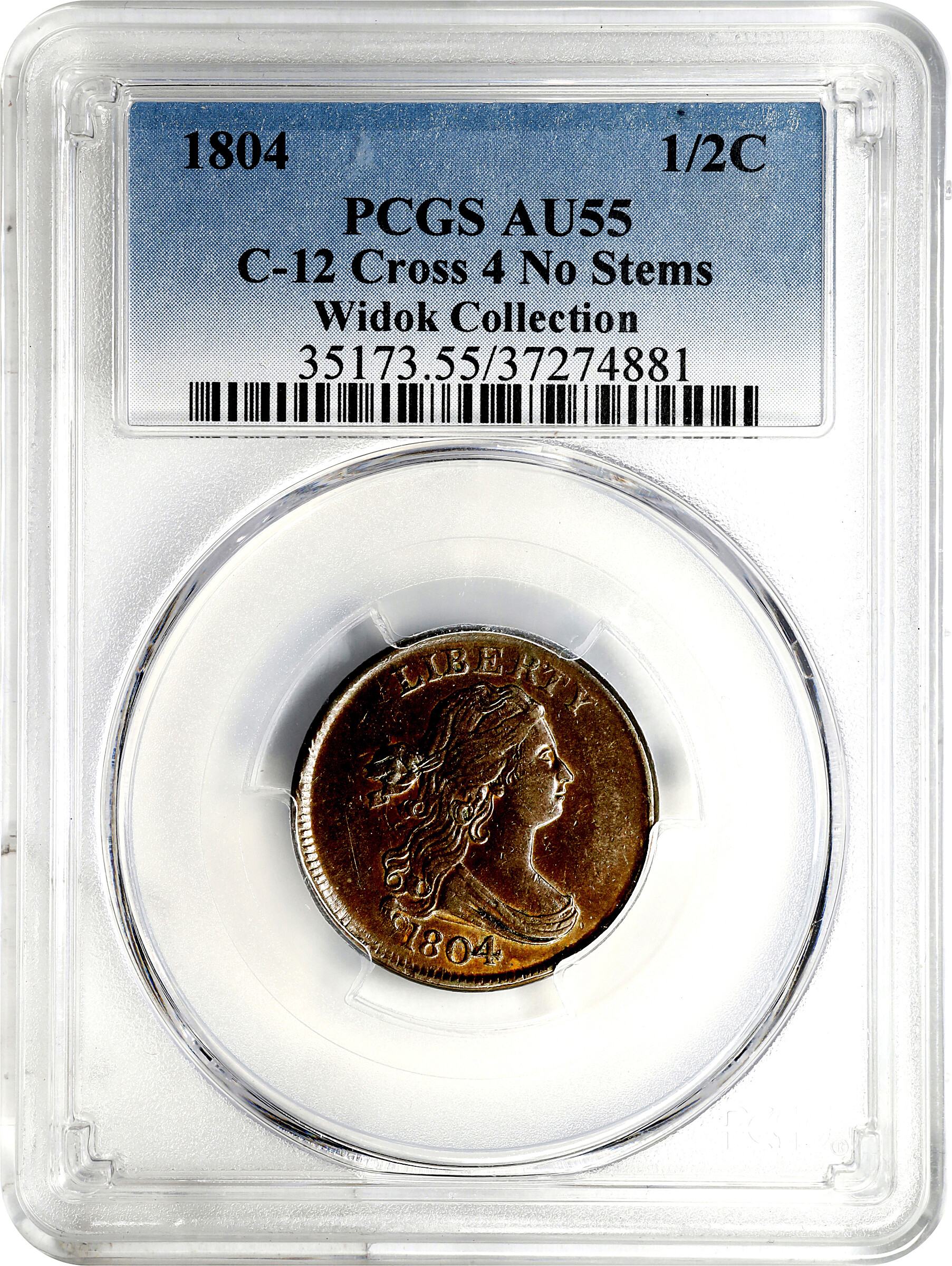 1804 1/2c Crosslet 4, No Stems, C-12 MS BN AU55 BN thumbnail 3