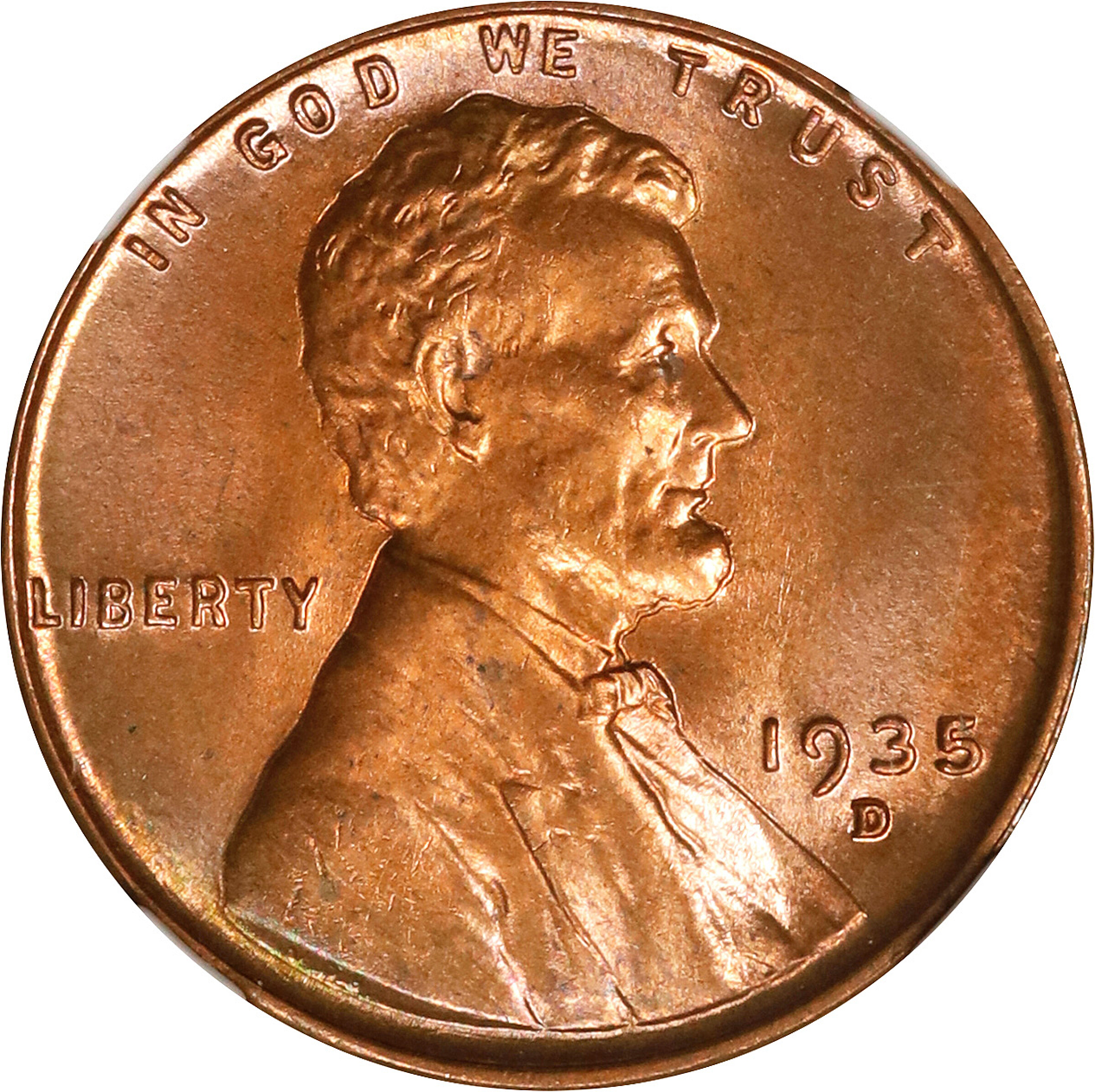1935-D Lincoln Cent. MS-67 RB (NGC).
