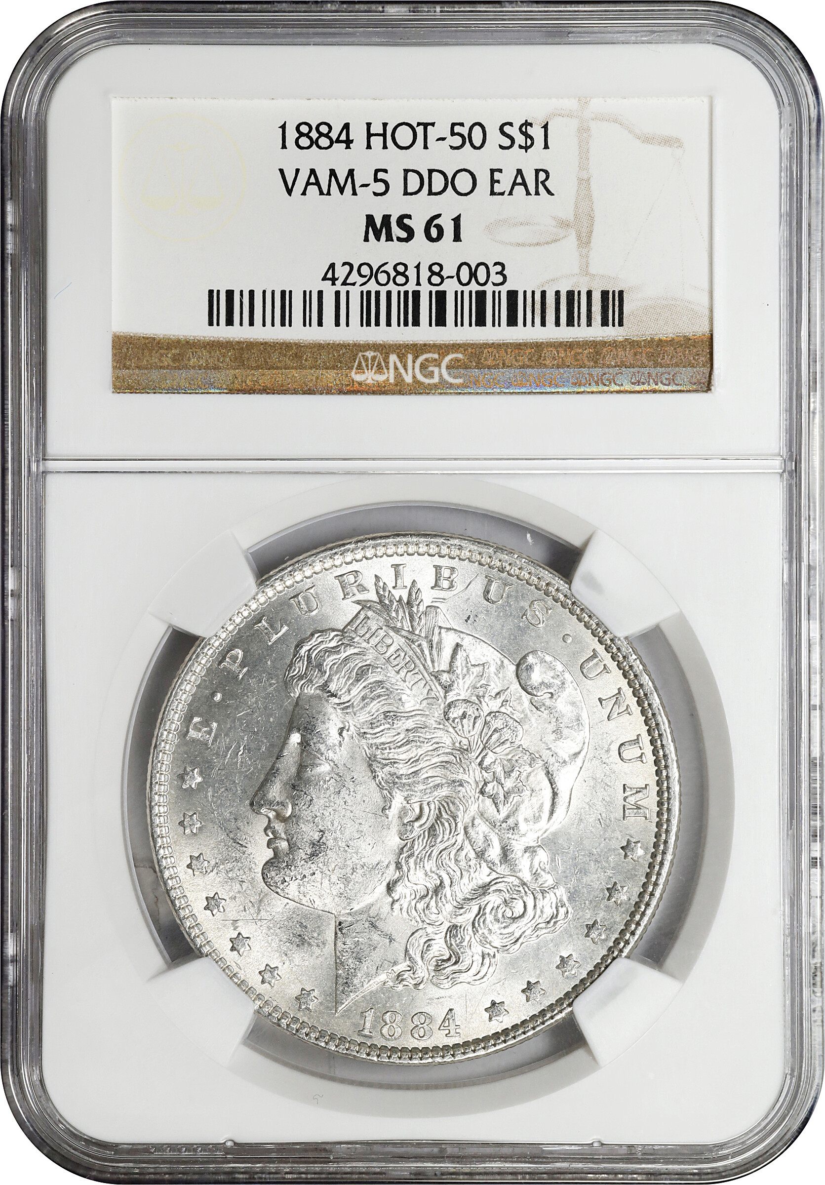 1884 $1  Doubled Ear, VAM-5 F15 CAC thumbnail 8