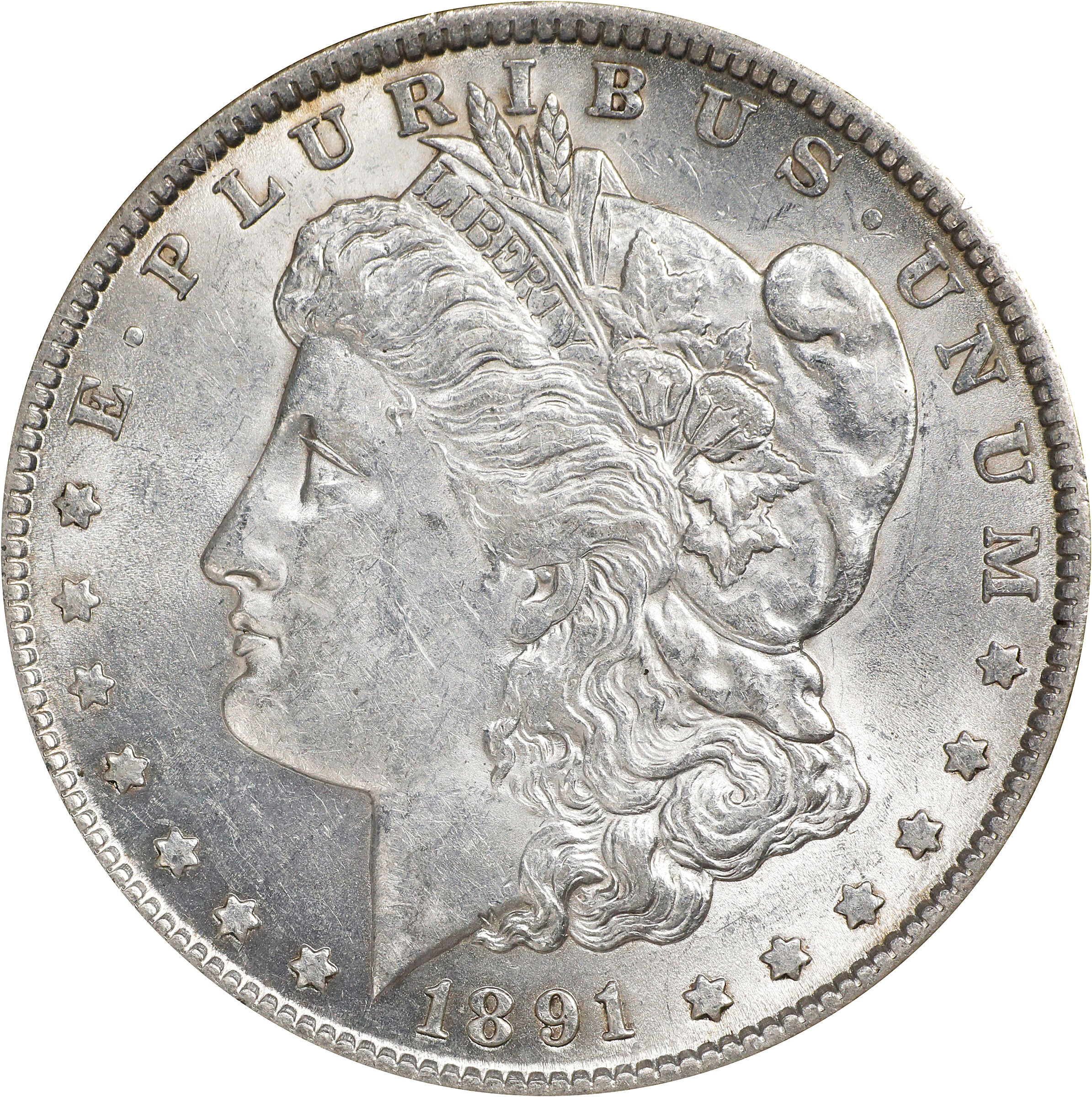 1891 Morgan Silver Dollar. VAM-2. Top 100 Variety. Doubled Die Obverse, Doubled Ear. AU-58 (NGC).
