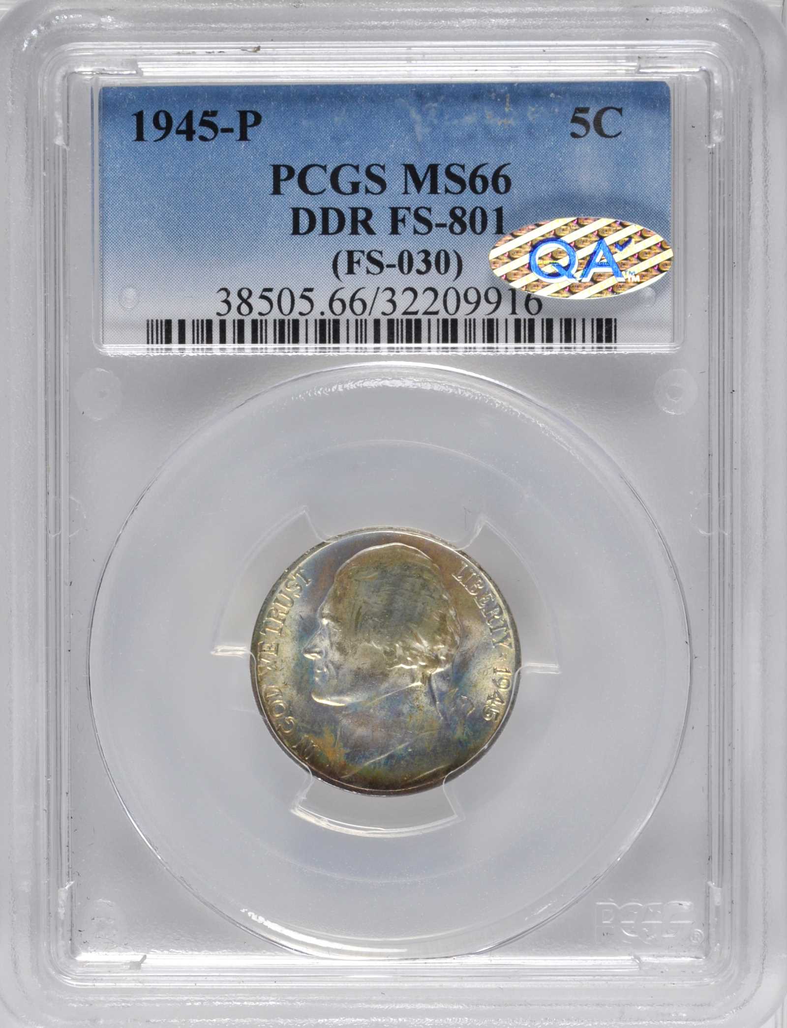 1945-P 5C Silver, Doubled Die Reverse, FS-801 MS66 thumbnail 4