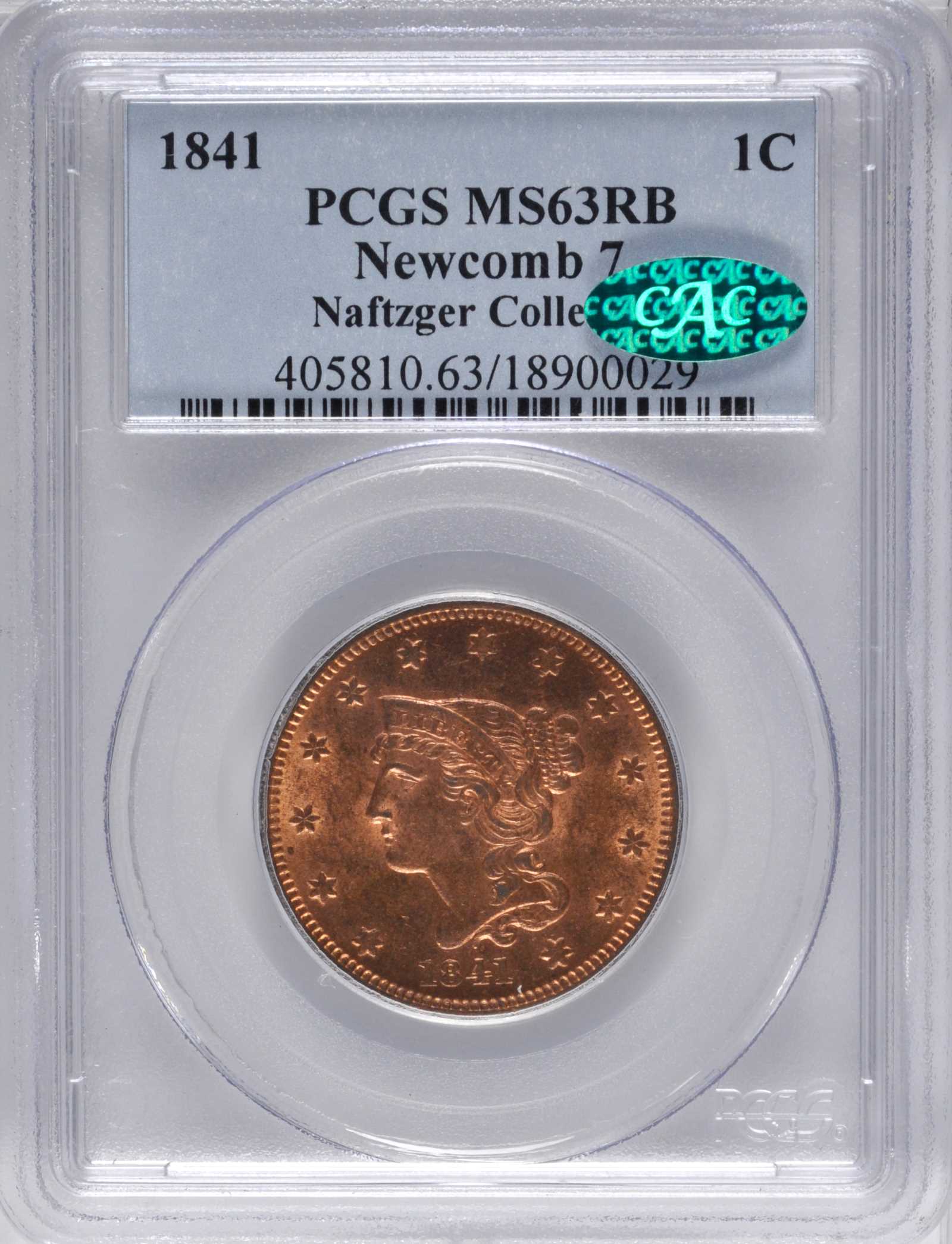 1841 1c MS RB MS64 RB CAC thumbnail 4
