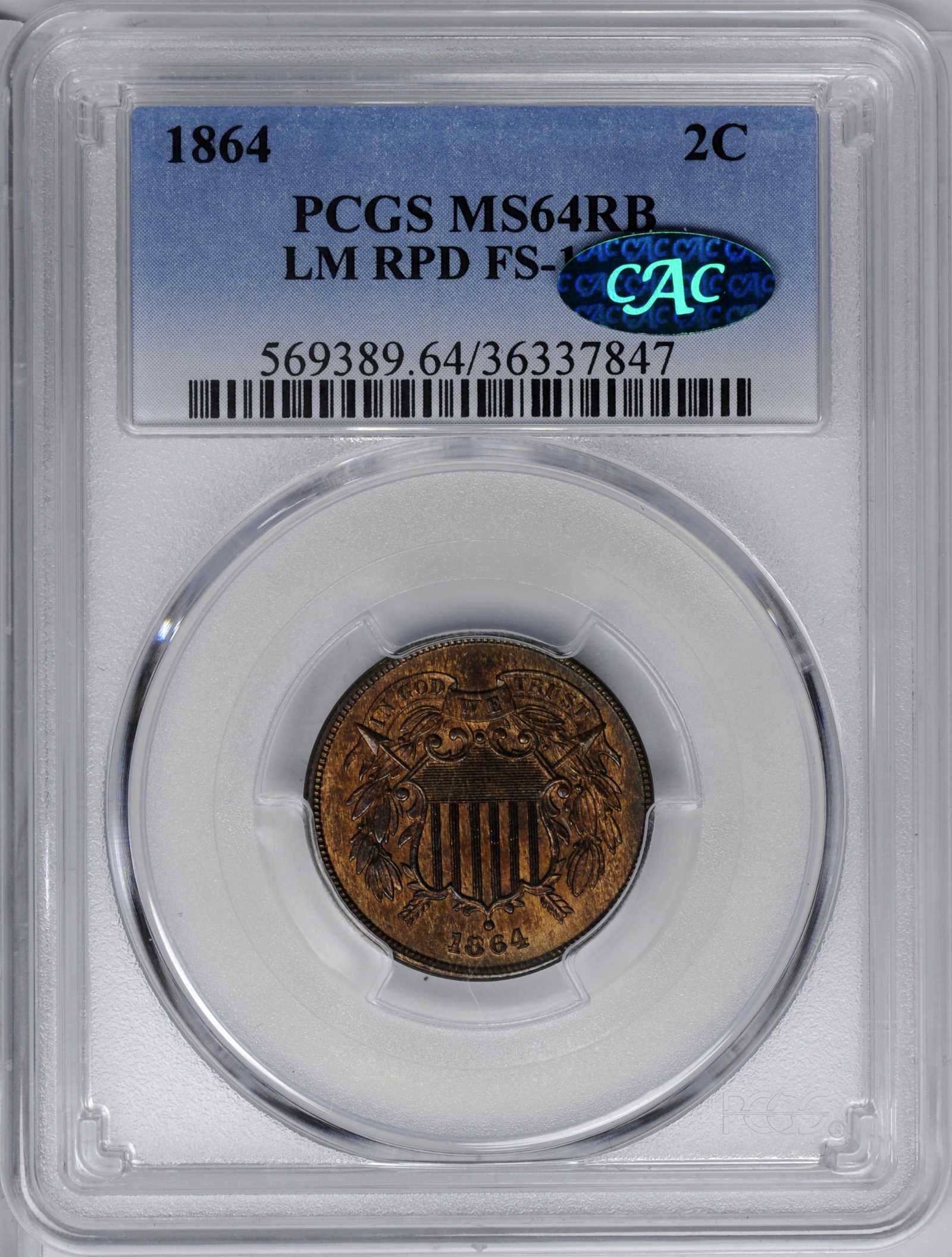 1864 2c Large Motto, RPD, FS-1303 MS RB MS61 RB thumbnail 3