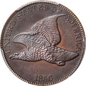 image for: 1856 Flying Eagle Cent. Snow-3. Repunched 5, High Leaves. Proof-66 (PCGS).