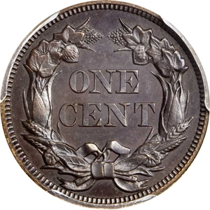 image for: 1856 Flying Eagle Cent. Snow-3. Repunched 5, High Leaves. Proof-66 (PCGS).