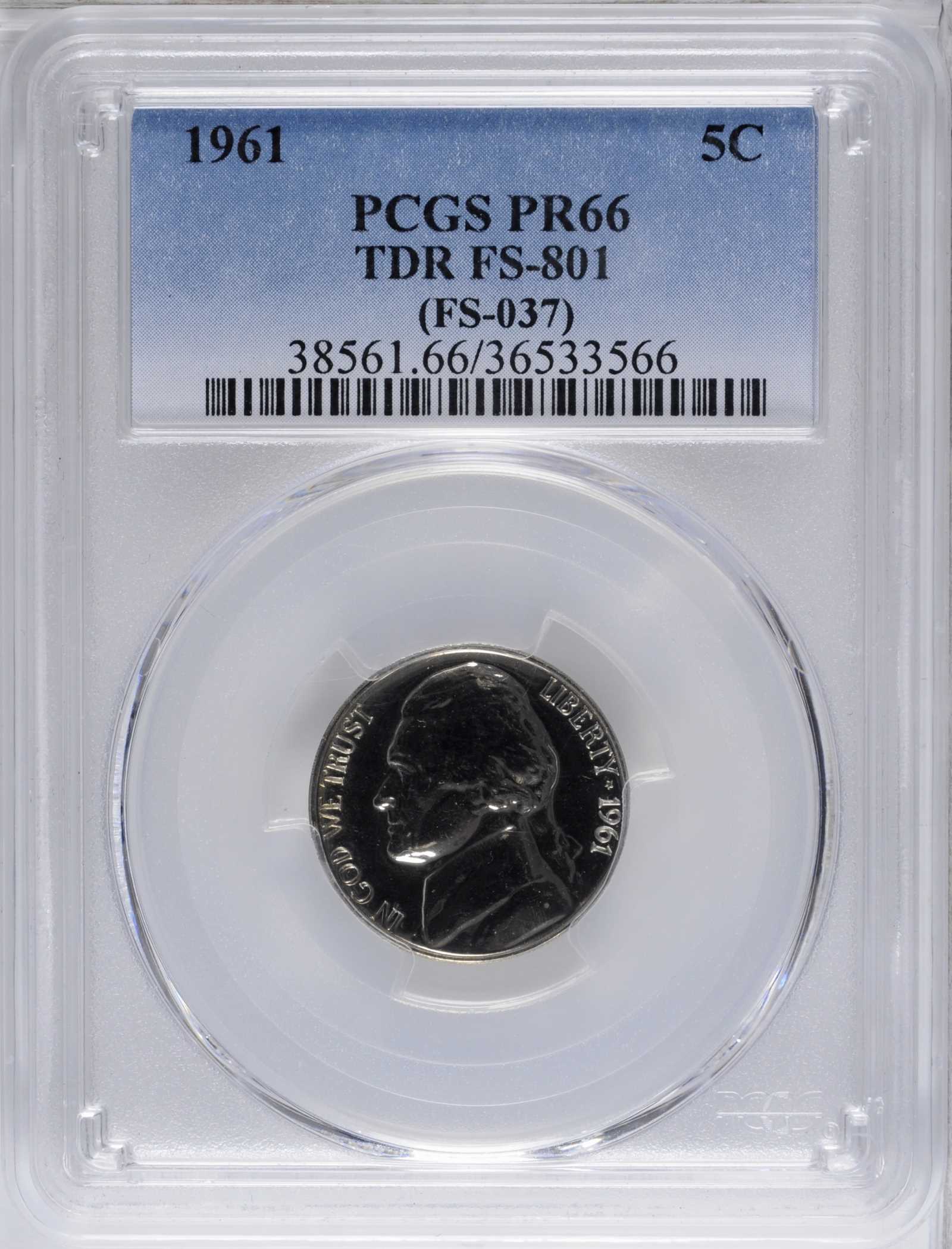 1961 5c Tripled Die Reverse, FS-801 PR thumbnail 2
