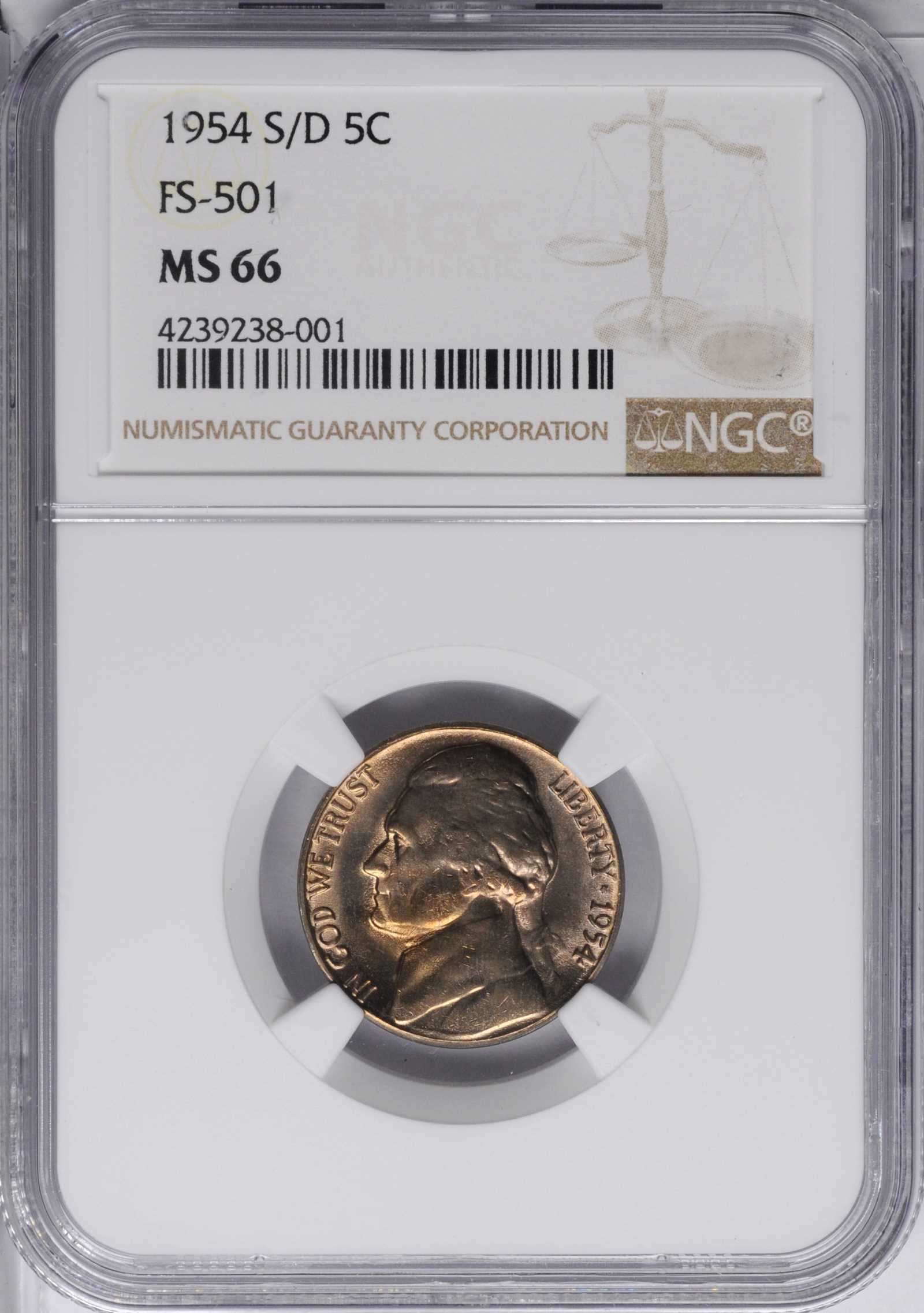 1954-S/D 5c Overmintmark, FS-501 MS66 thumbnail 6