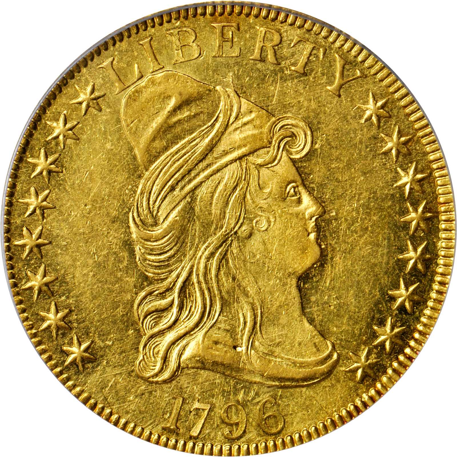1796 Capped Bust Right Eagle. BD-1, Taraszka-6, the only known dies. Rarity-4. AU-58 (PCGS).