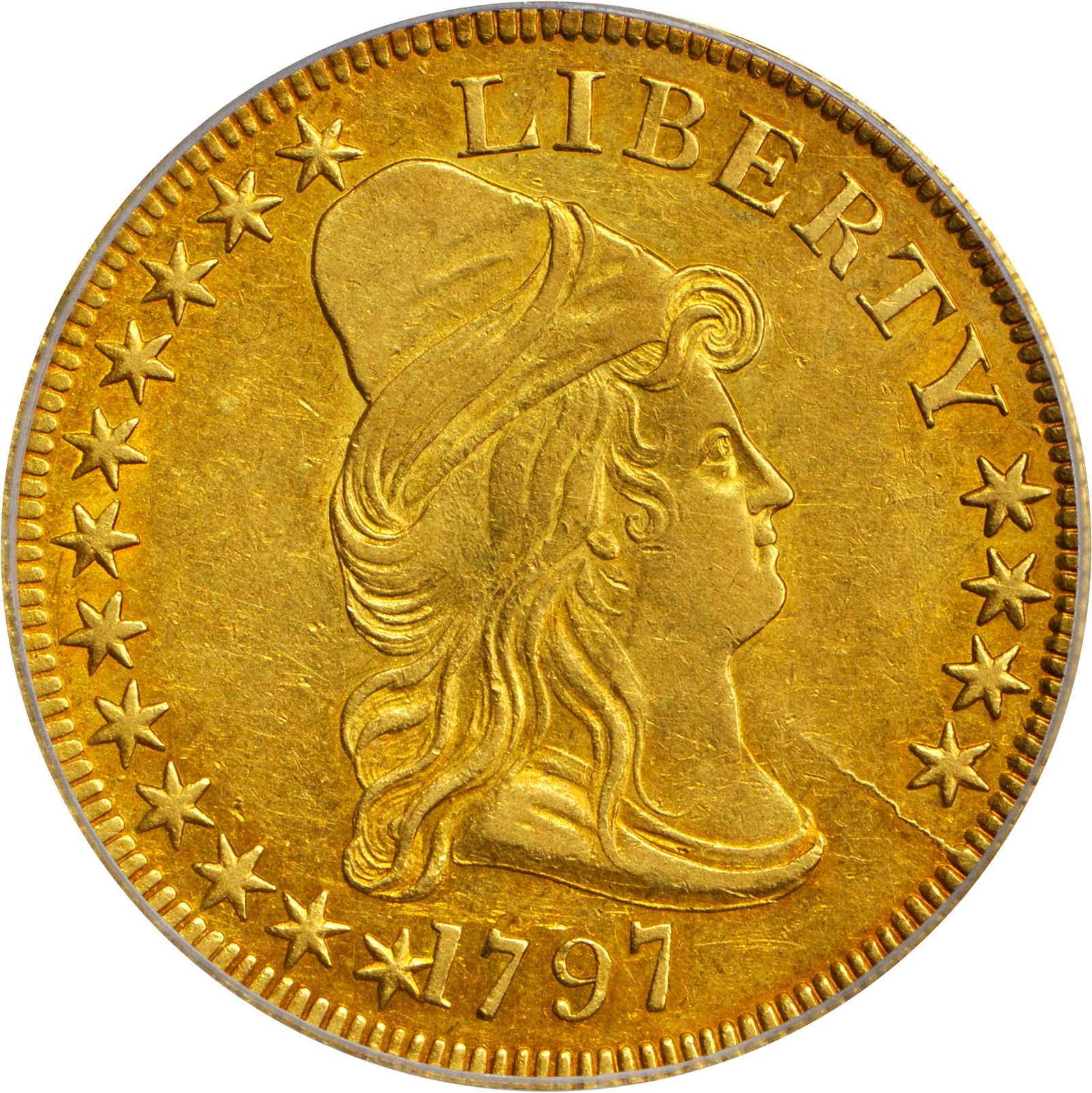 1797 Capped Bust Right Eagle. Small Eagle. BD-1, Taraszka-7. Rarity-5. AU-55 (PCGS).