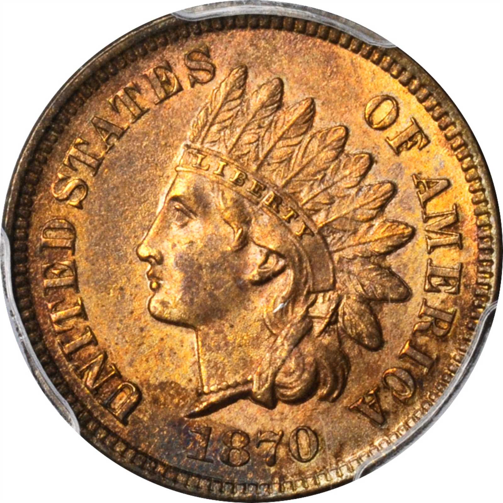 1870 Indian Cent. FS-303, Snow-17. Shallow N. Pick Axe, Doubled Die Obverse, Doubled Die Reverse. MS-64 RB (PCGS).