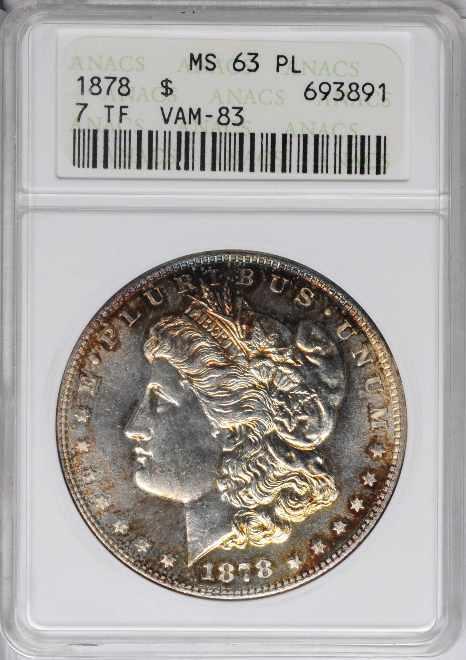 1878 7TF $1  Reverse of 1878, High 1, VAM-83 MS PL MS61 PL thumbnail 5