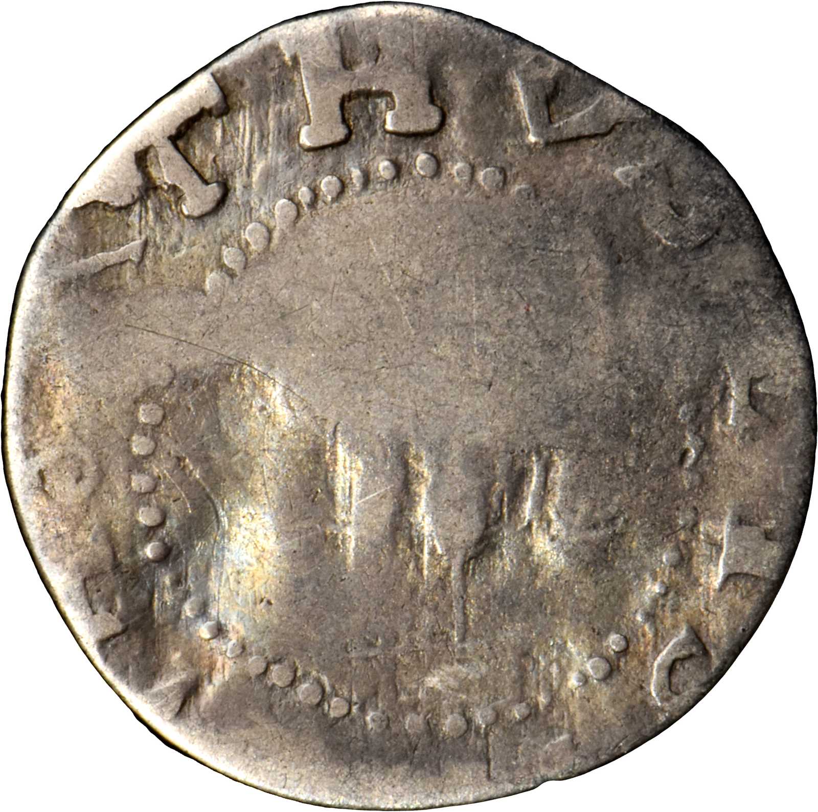 1652 Oak Tree Shilling. Noe-7, Salmon 5-D, W-480. Rarity-6. IN at Bottom. VG-10 (PCGS).