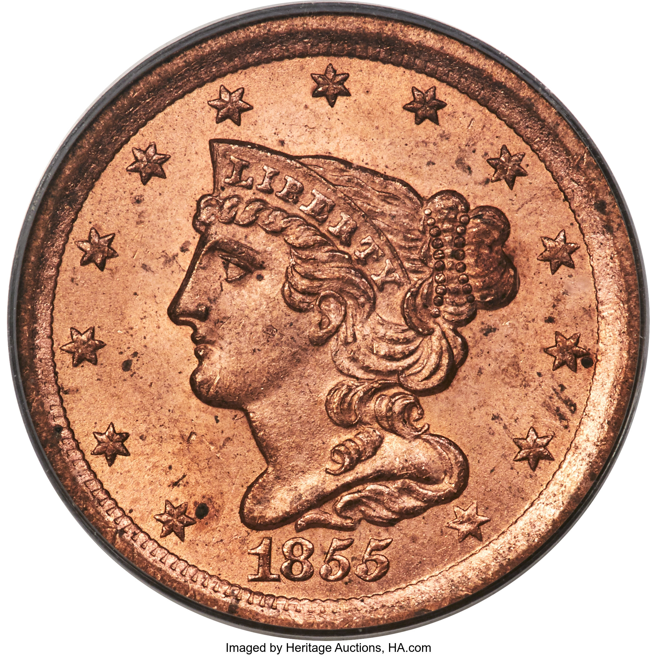 1855 1/2 C C-1, B-1, R.1, MS65 Red PCGS. ...