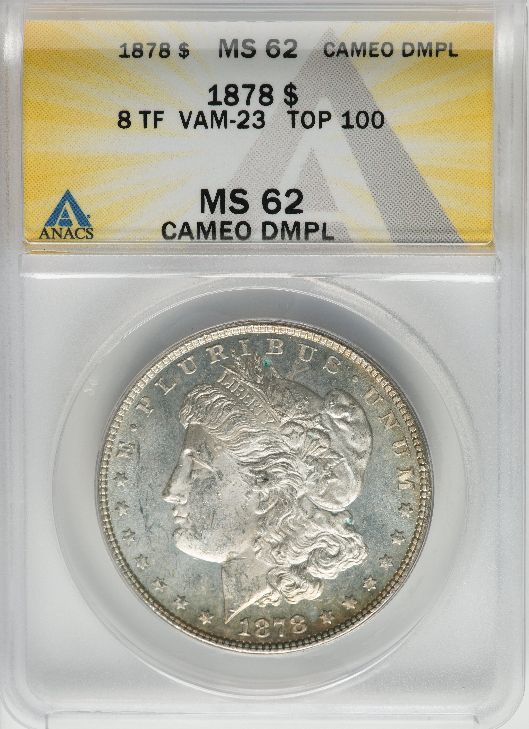 1878 8TF $1 VAM-23, Top 100, MS62 Cameo Deep Mirror Prooflike ANACS....