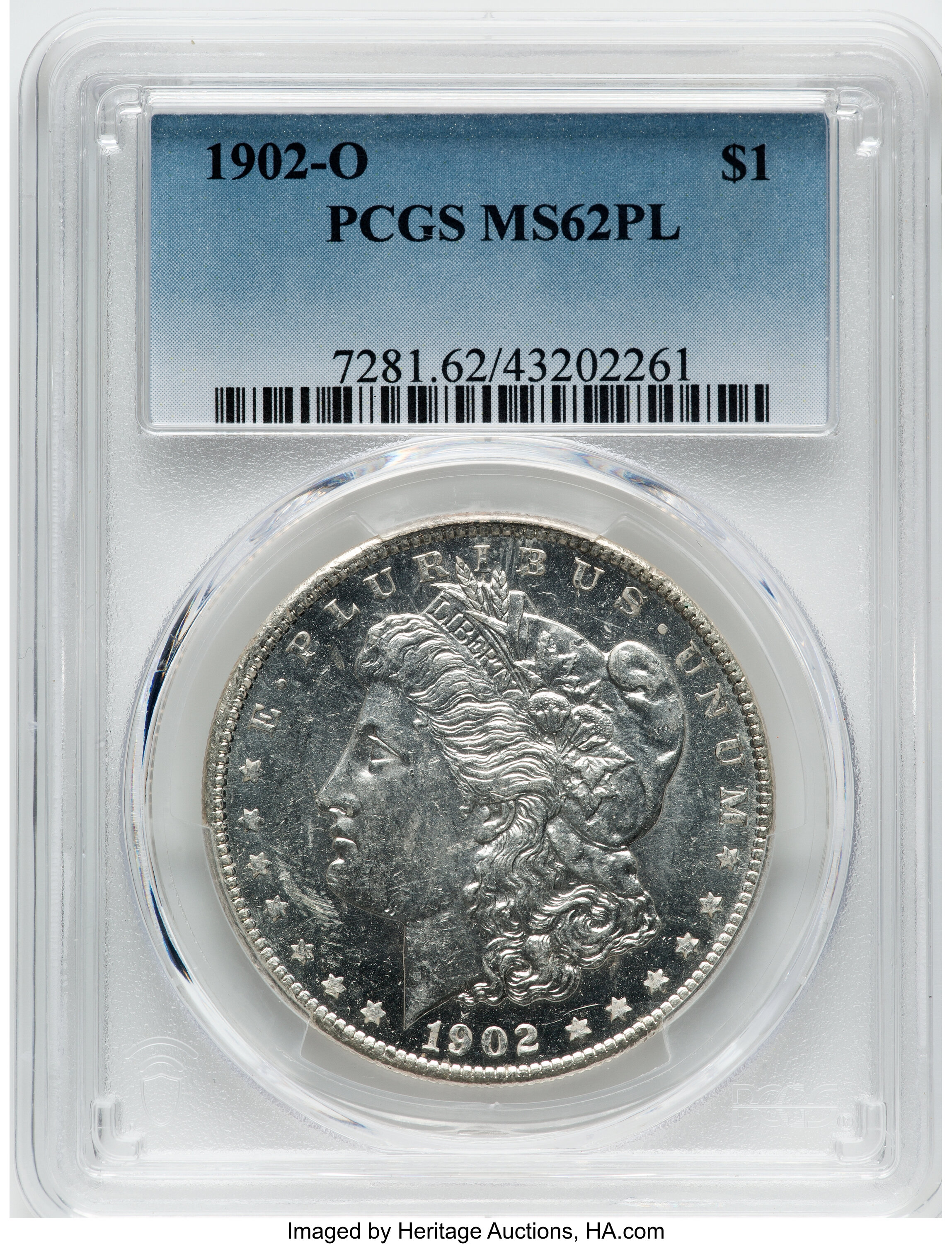 1902-O $1 MS62 Prooflike PCGS. PCGS Population: (90/676). NGC Census: (75/808). CDN: $110 Whsle. Bid for NGC/PCGS MS62. Min...
