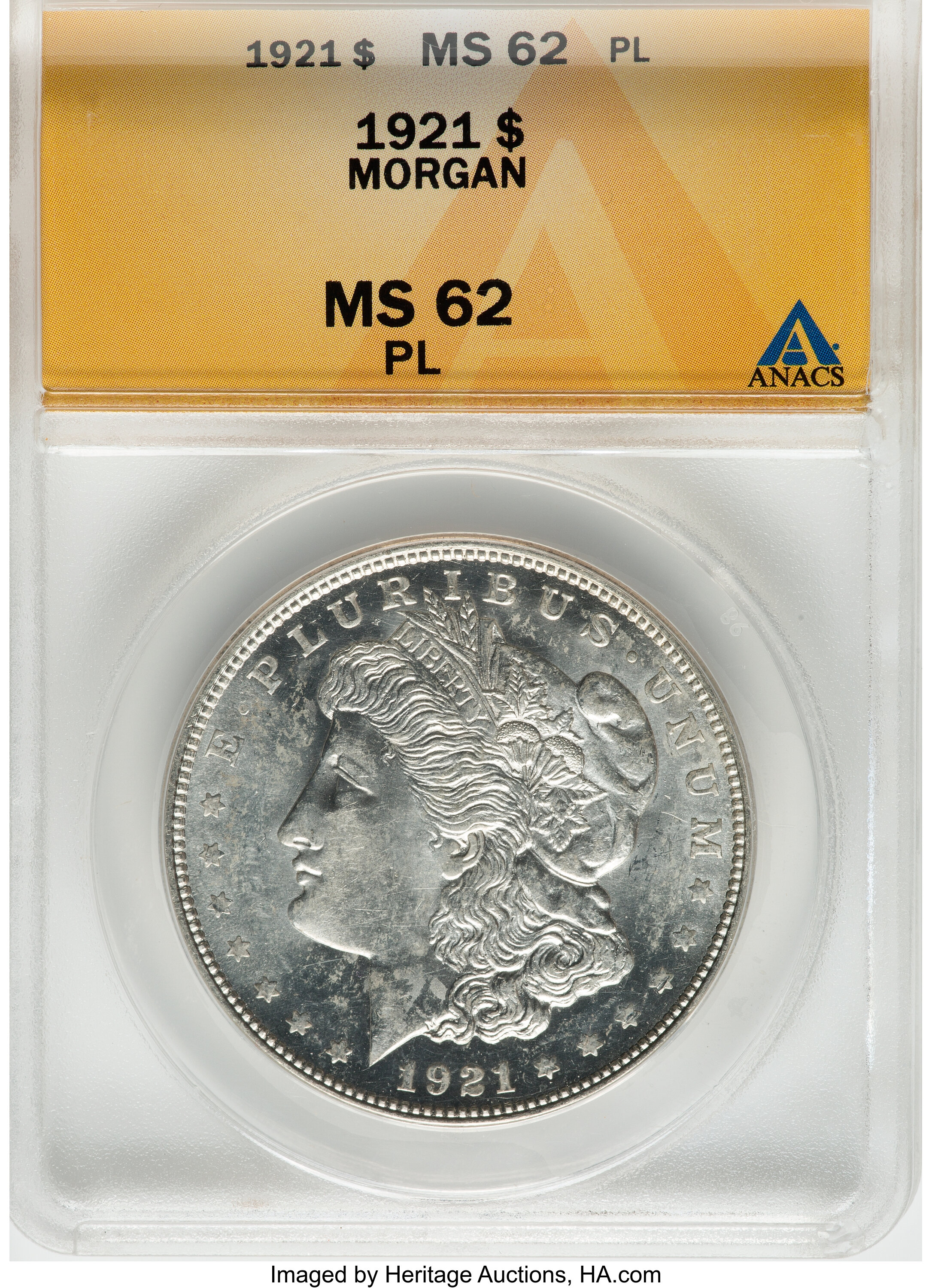 1921 $1 MS62 Prooflike ANACS. Mintage 44,690,000. ...