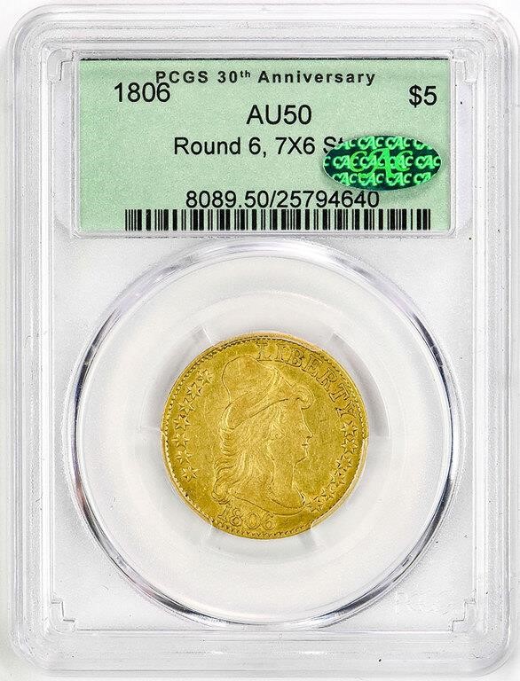 1806 $5  Knob 6, 7x6 Stars XF45 thumbnail 3
