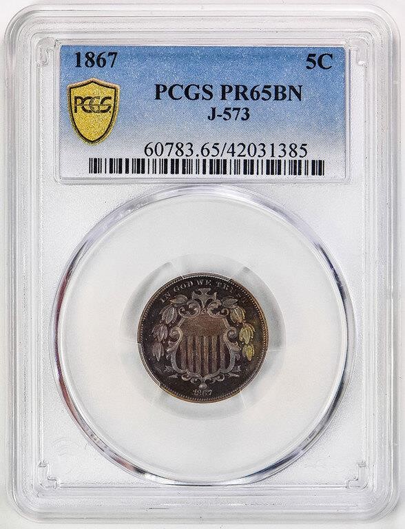1867 P5c Normal Reverse, Copper, J-573 PR BN PR65 BN thumbnail 3